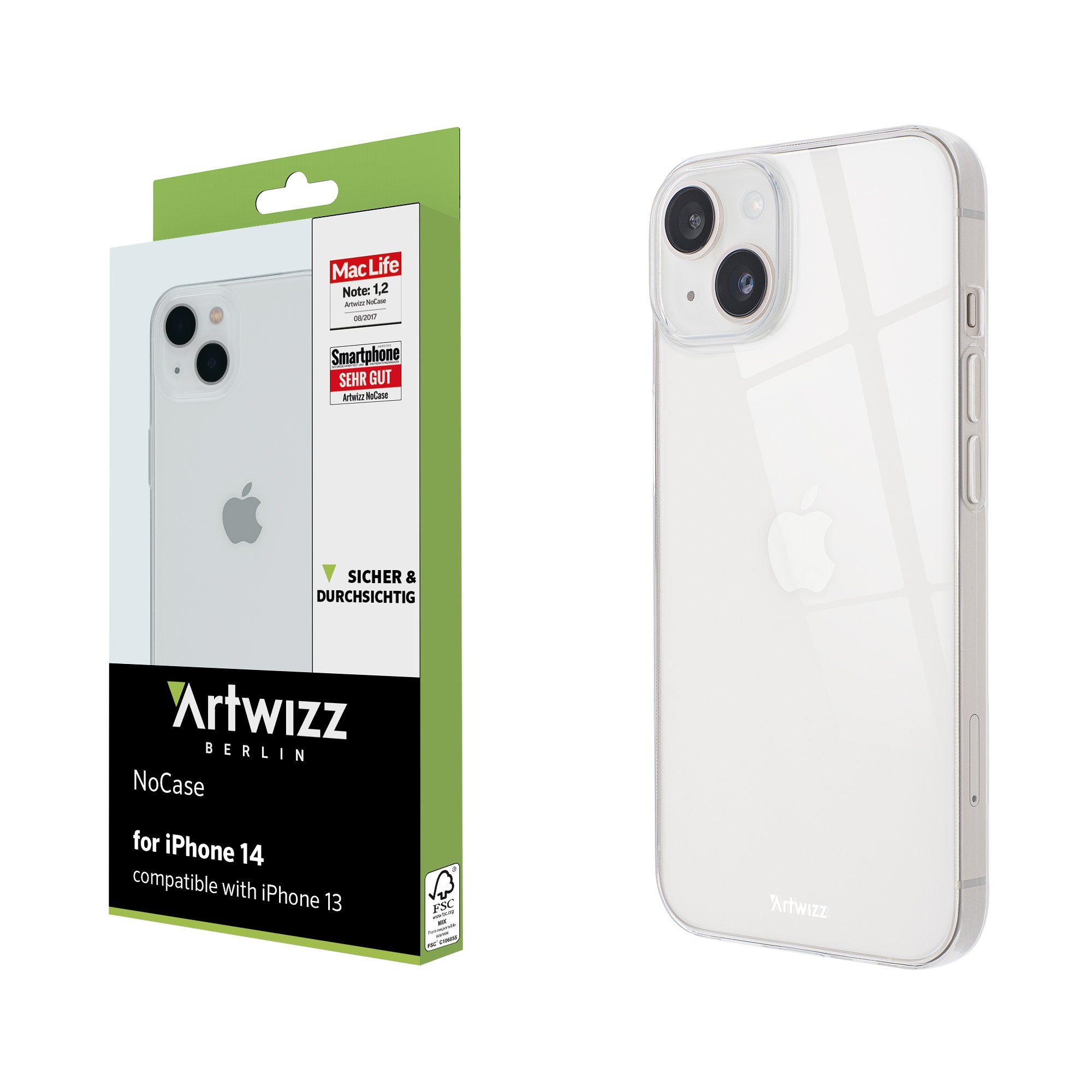 Artwizz Smartphone-Hülle NoCase, Ultra Dünne, Elastische und Durchsichtige  TPU Schutzhülle, iPhone 14