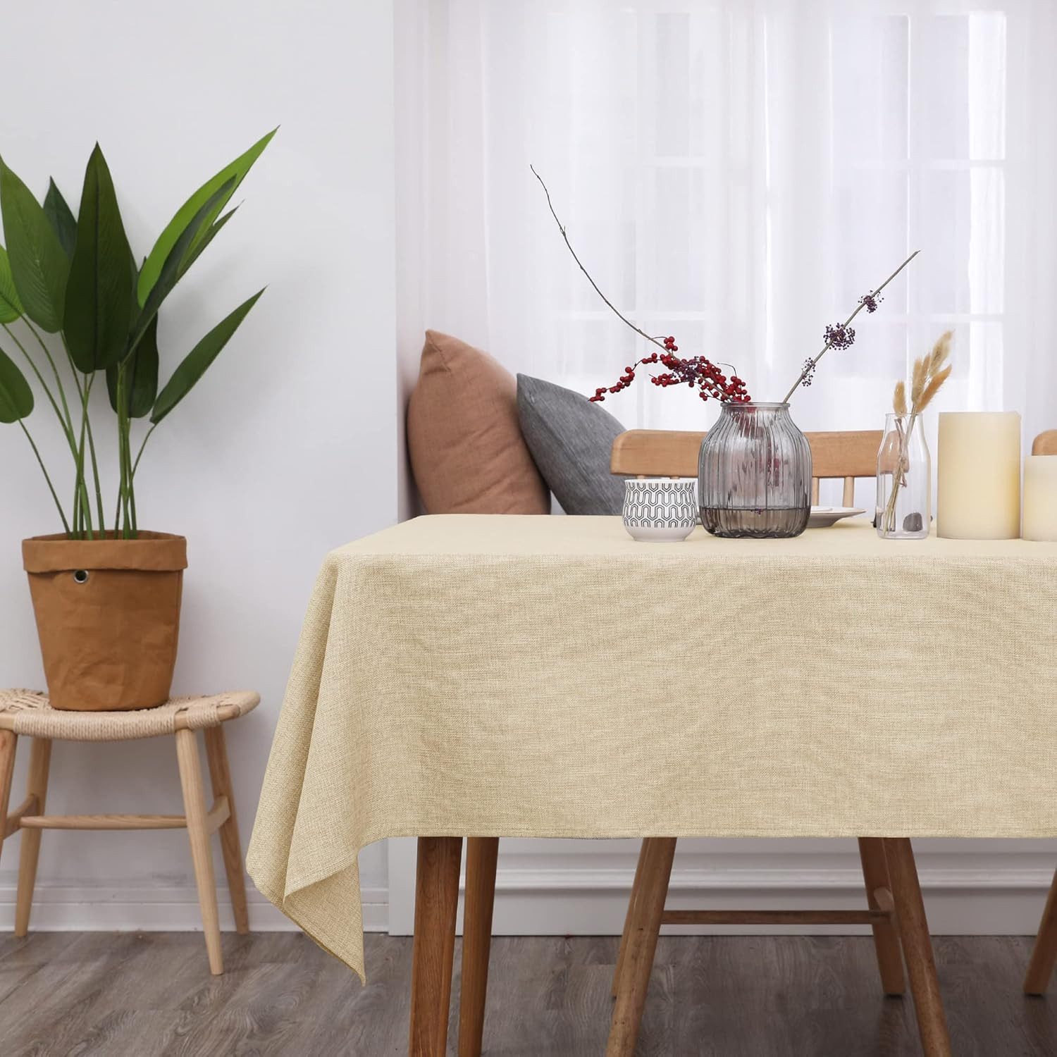 Deconovo Tischdecke Leinenoptik Tischwäsche Wasserabweisend Tischtuch Abwischbar (1er Set, pflegeleichte Tischdecken rechteckige Table Cloth), Lotuseffekt