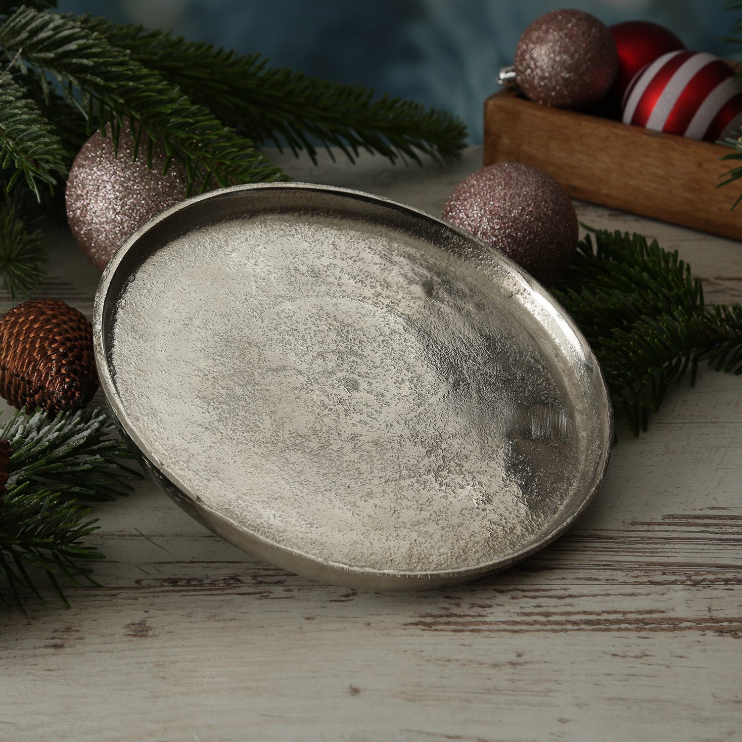 MARELIDA Dekoteller Dekoschale Dekotablett Kerzenteller Aluminium rund D: 20cm silber
