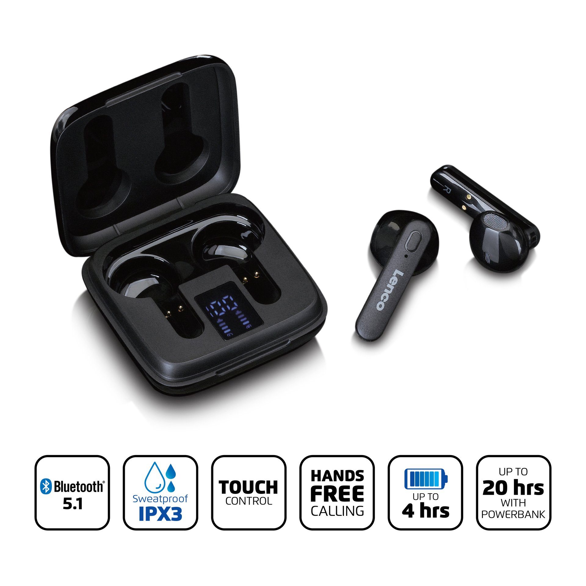 Lenco EPB-430BK wireless Kabellose - Kopfhörer In-Ear-Kopfhörer