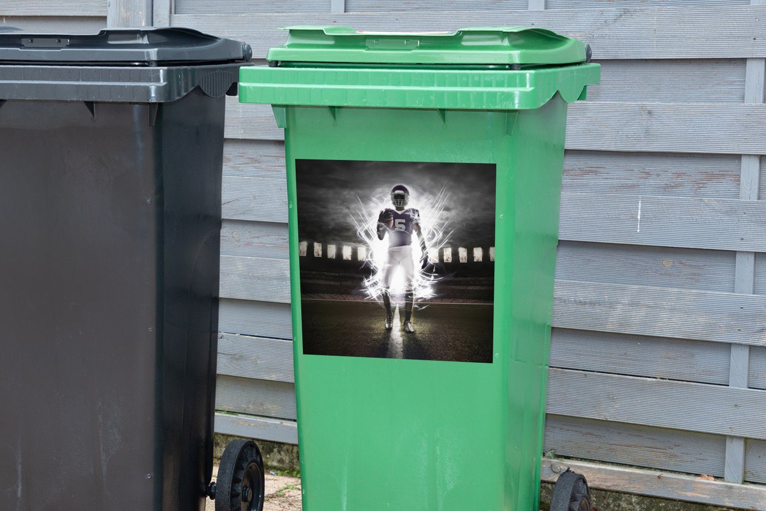 American-Football-Spielers Mülleimer-aufkleber, Mülltonne, eines Abfalbehälter MuchoWow Hintergrundbild Container, Sticker, Wandsticker St), (1