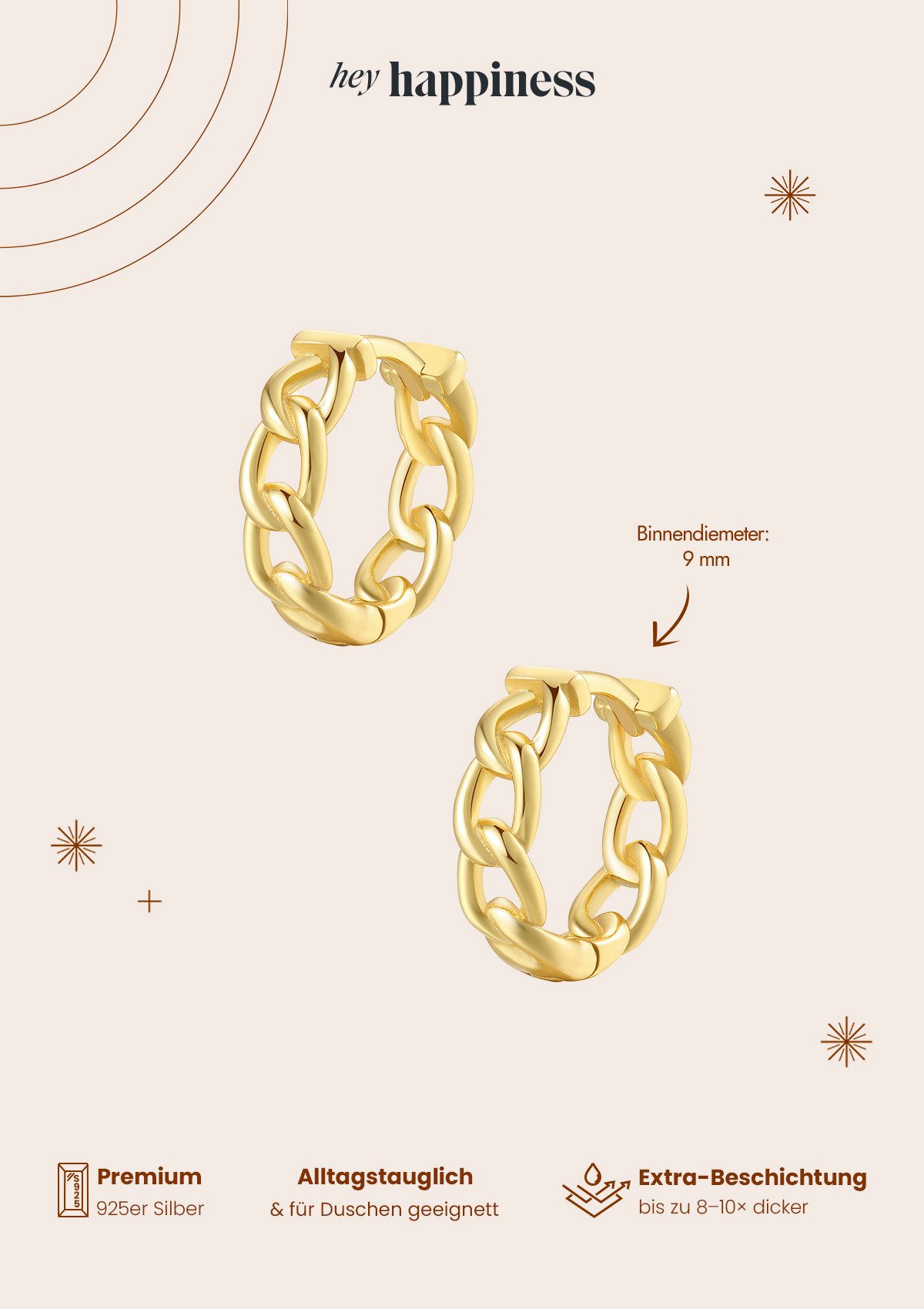 Hey Happiness Paar Creolen Silber Glieder, 18K Roségold vergoldet, Kleine Damen Ohrringe Silber 925 verflochten – Bild 4 von 5