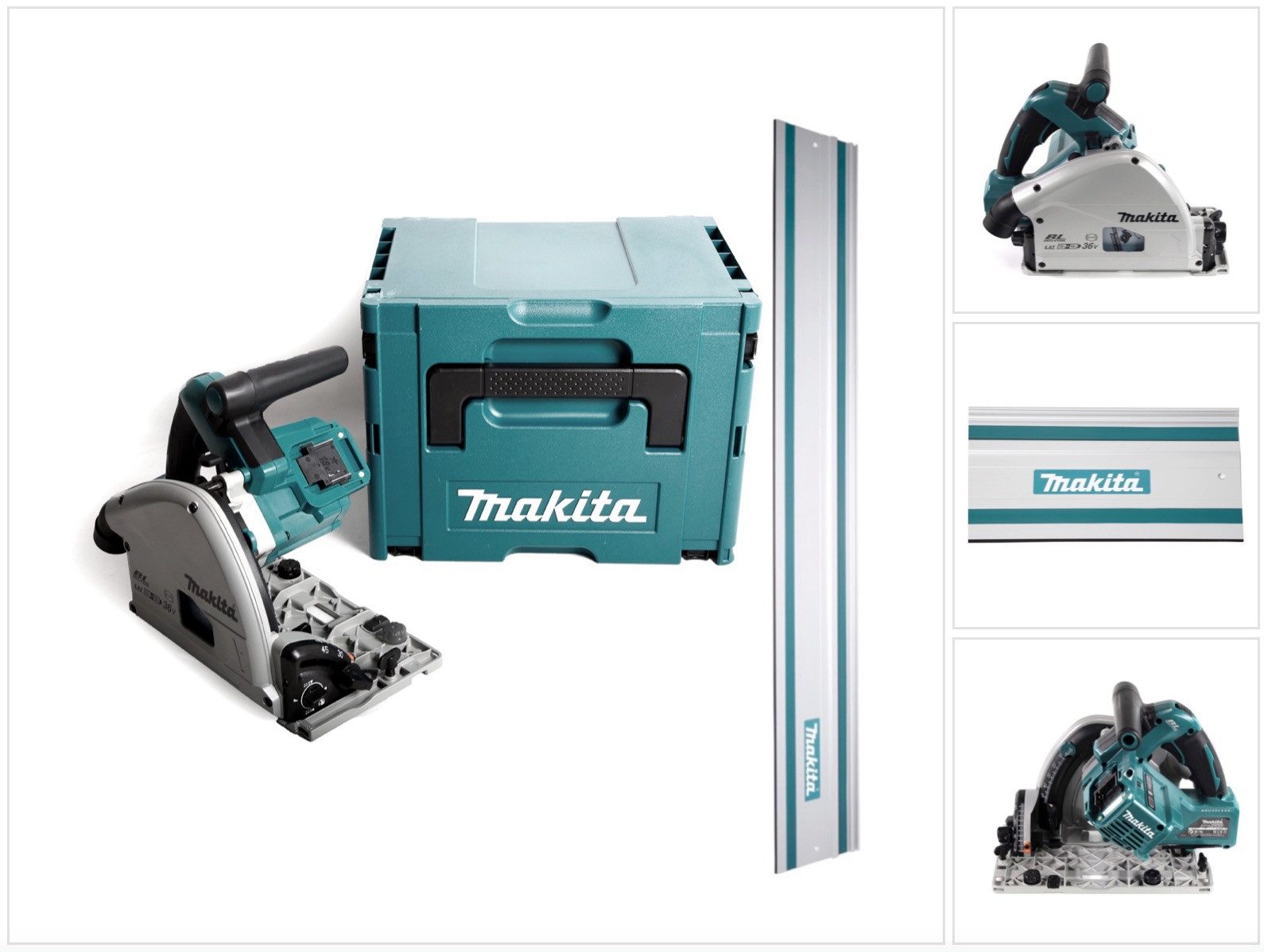 Makita Akku-Tauchsäge DSP 600 ZJ 36V (2x18V) 165 mm Brushless + Führungsschiene + Makpac