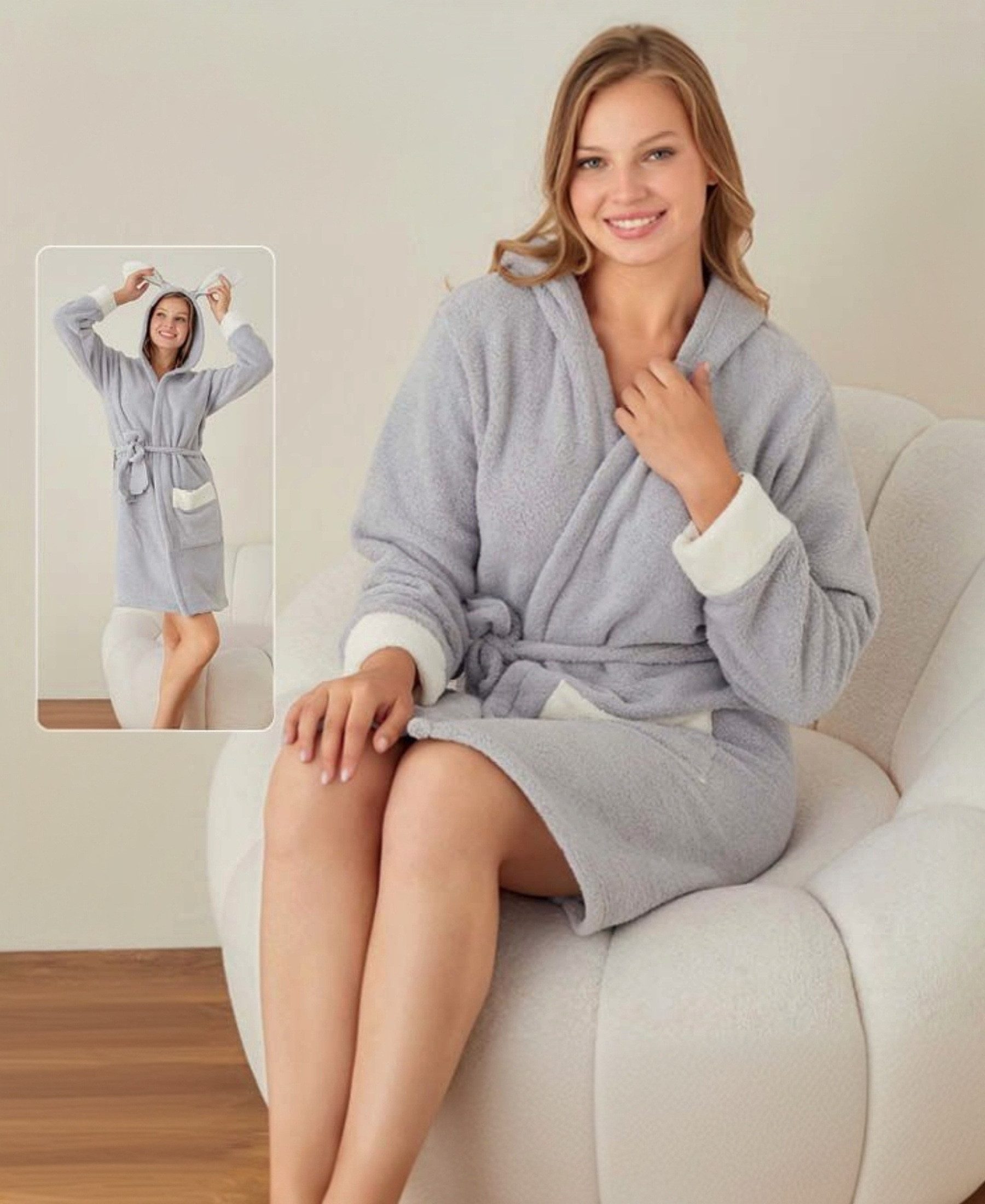 fashionshowcase Bademantel Damen mit Kapuze Flauschig Weich,Wellsoft-Fleece günstig online kaufen
