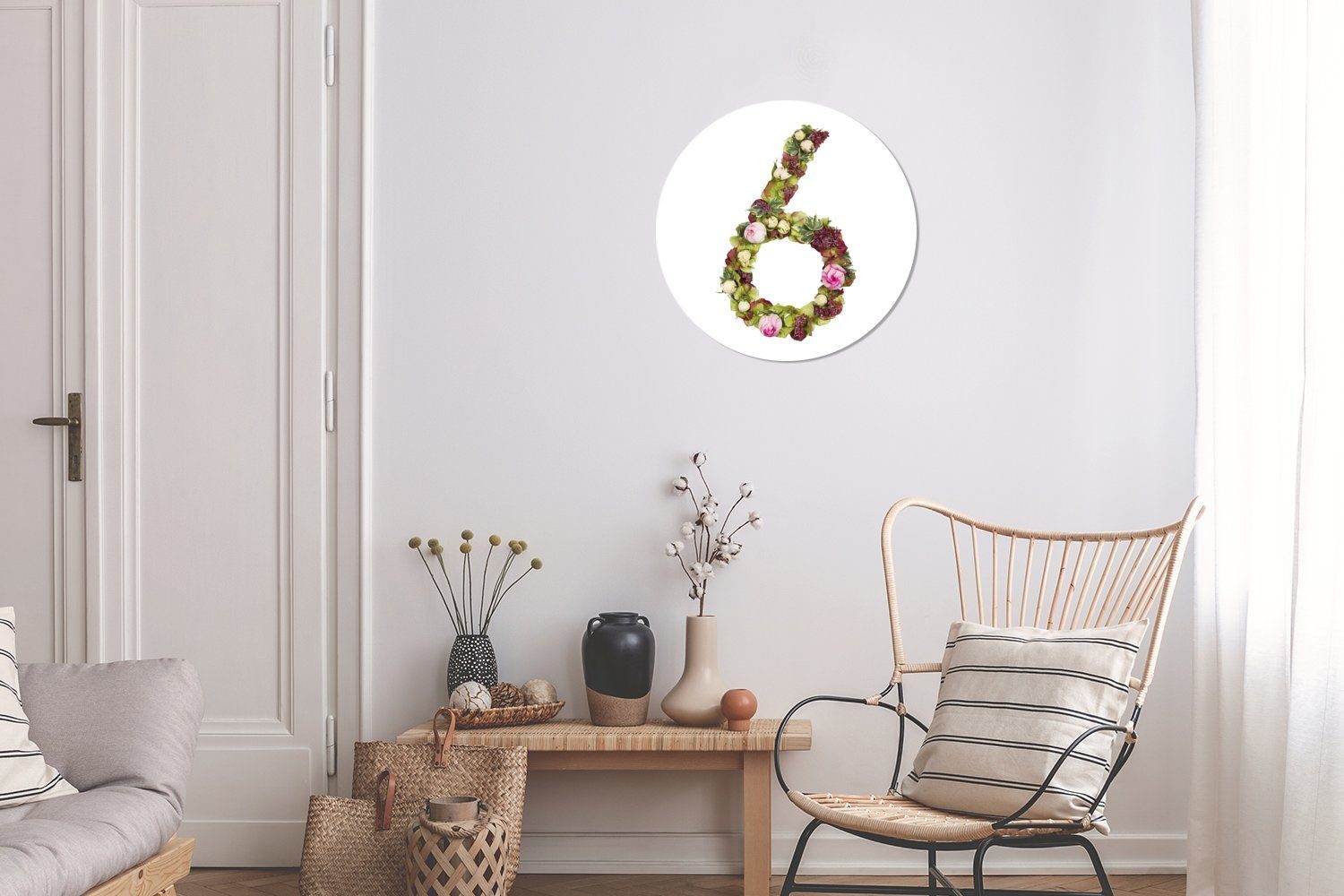 cm Nummer MuchoWow Gemälde Forex, Kreis Blumen Wanddekoration (1 Pflanzen, aus St), 30x30 Wandbild, 6 Wohnzimmer, Rundes und