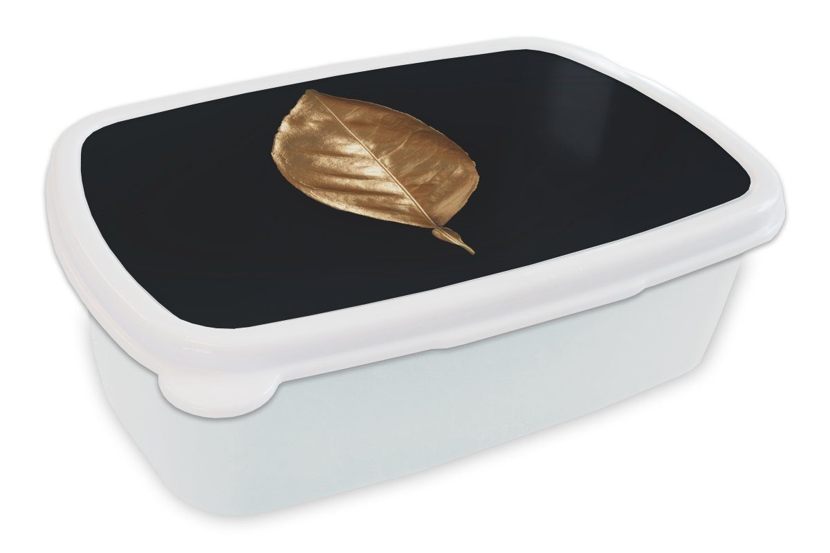 MuchoWow Lunchbox Blätter - Chic - Gold - Pflanzen - Schwarz, Kunststoff, (2-tlg), Brotbox für Kinder und Erwachsene, Brotdose, für Jungs und Mädchen weiß