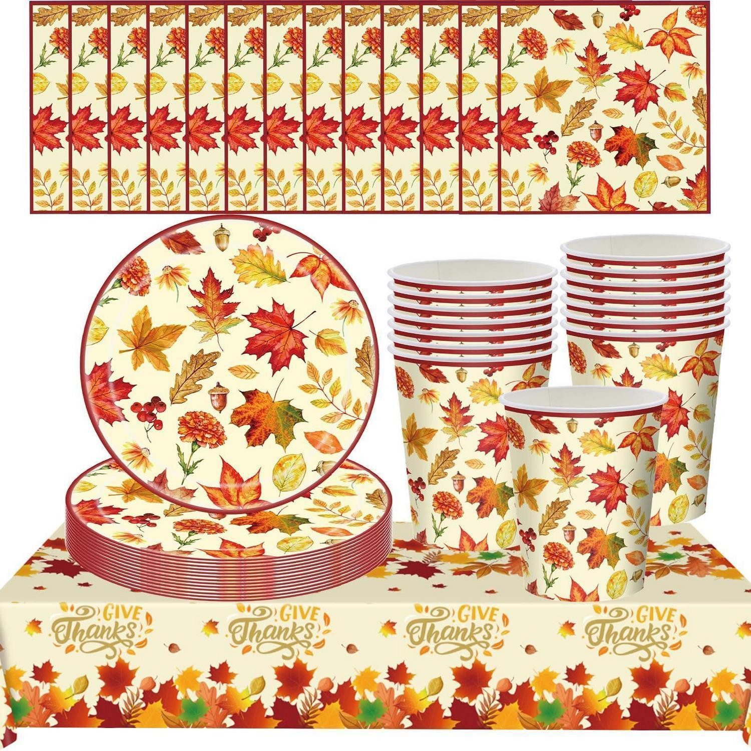 LuxusKollektion Einweggeschirr-Set Thanksgiving Partygeschirr Set 16 Personen Herbst Blätter, Papier