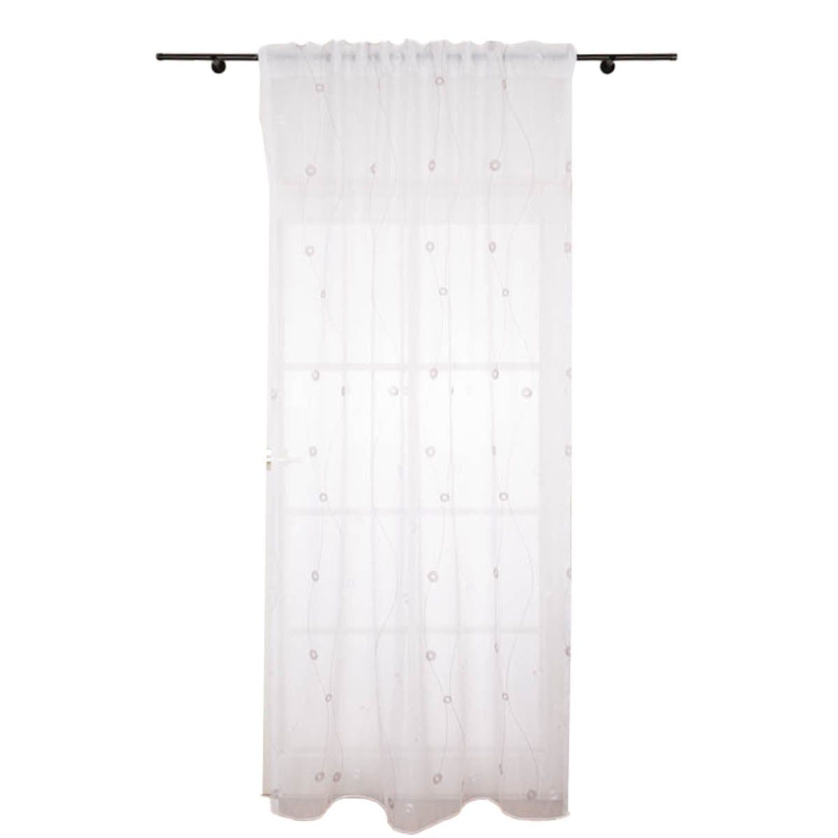 SCHÖNER LEBEN. Vorhang Gardine Smok-Schlaufe Stickerei Kreise Linien weiß grau 2,45m Höhe, Smokband, leicht perforiert, Voile, handmade