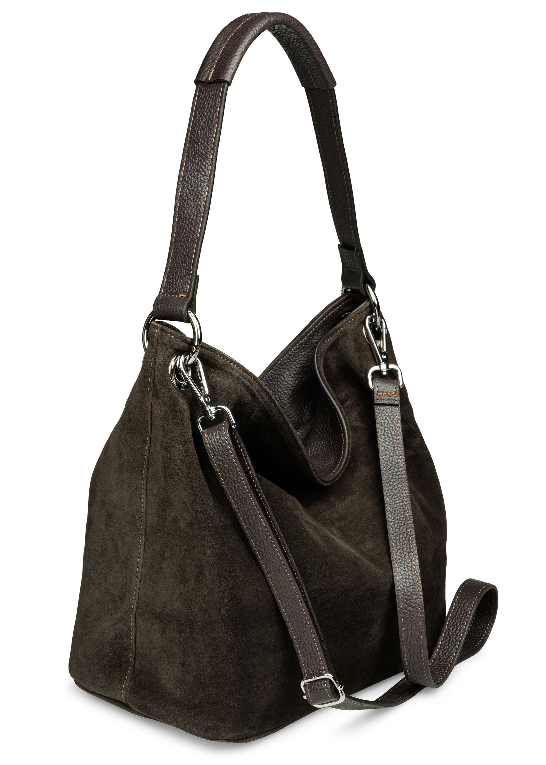 Caspar Schultertasche Damen Veloursleder Handtasche Klassisch - PREMIUM LINE - Modell No.580, 100% italienisches Leder, samtig weich, angenehmer Tragekomfort – Bild 3 von 5