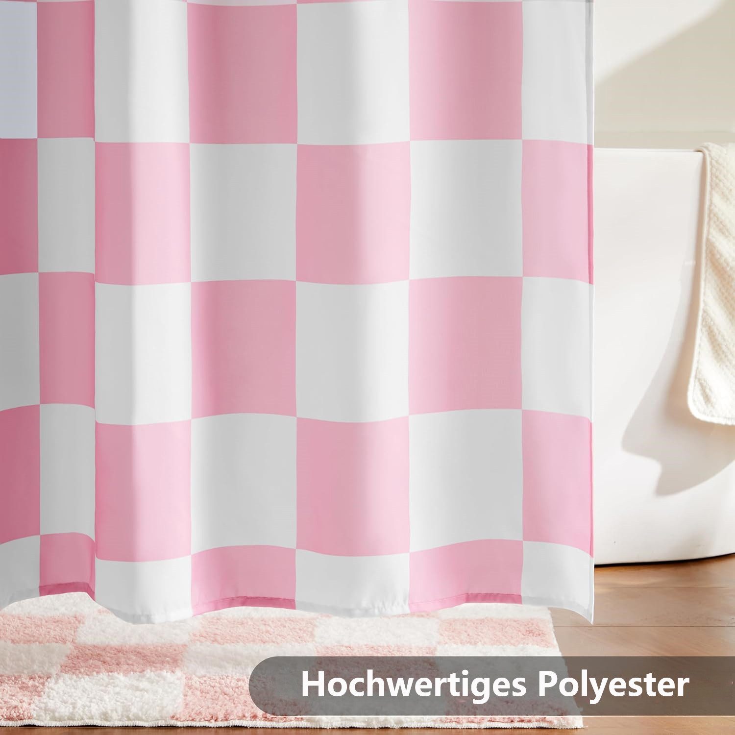 FOUORTUNATE-BEE Duschvorhang Karierter Duschvorhang für Badezimmer Hübsches Retro-Schachbrettmuster Breite 180 cm (Duschgardine in Vintage-Ästhetik, maschinenwaschbar, Stoffduschvorhang)