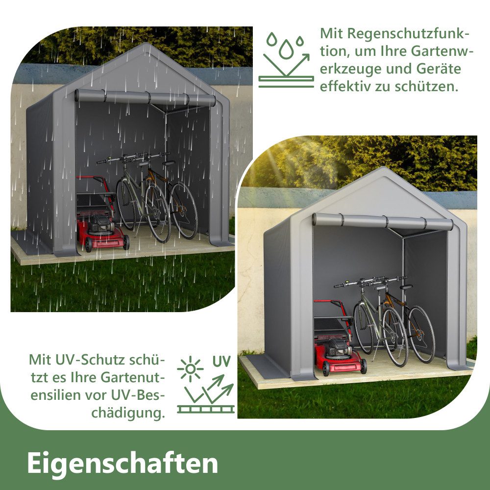 BBWL Gerätehaus 190x170x200 cm aus Metall, wasserdichte Fahrradgarage mit Rolltor, BxT: 190x170 cm, Geräteschuppen für Garten, Terrasse & Lagerung – Bild 5 von 5