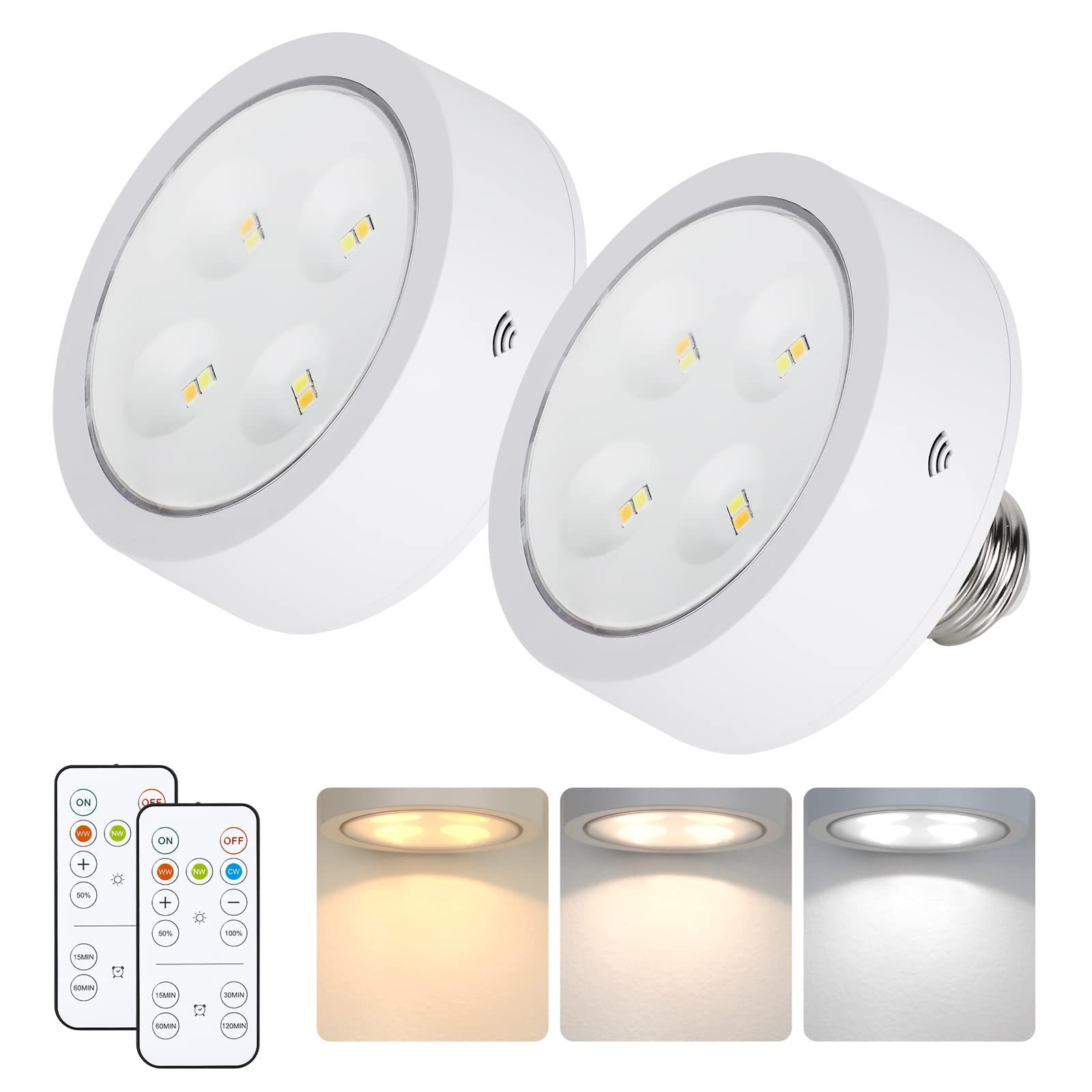 Sunicol LED-Leuchtmittel LED Spot Glühbirnen Küche Keller Puck Lichter mit Dimmbar Timer, 1 St., Nachtlicht E26/E27 Spot Lampe Birne mit Fernbedienung RGB/3 Farbe 3 Farbtemperatur-A