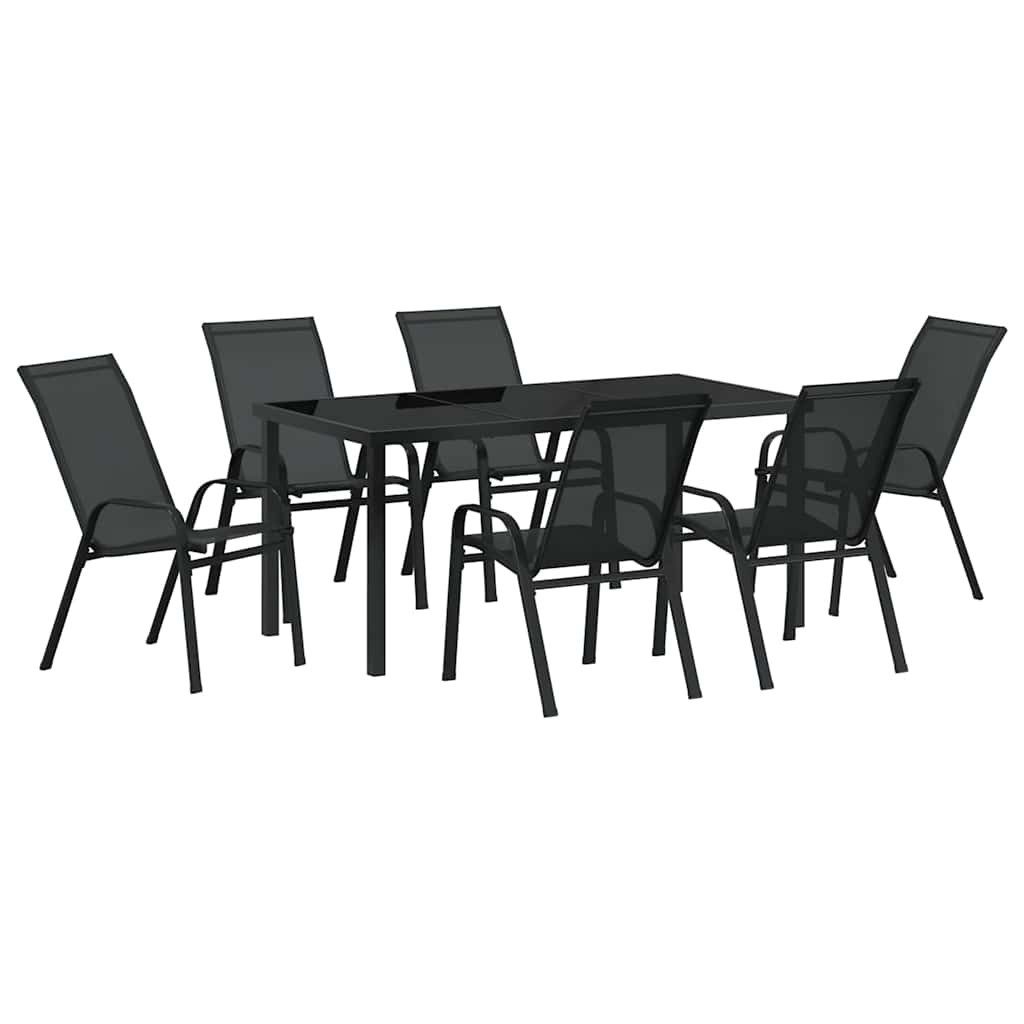 vidaXL Gartenlounge-Set Garten Essgruppe 7 pcs Schwarz Textilene und Stahl, (7-tlg)