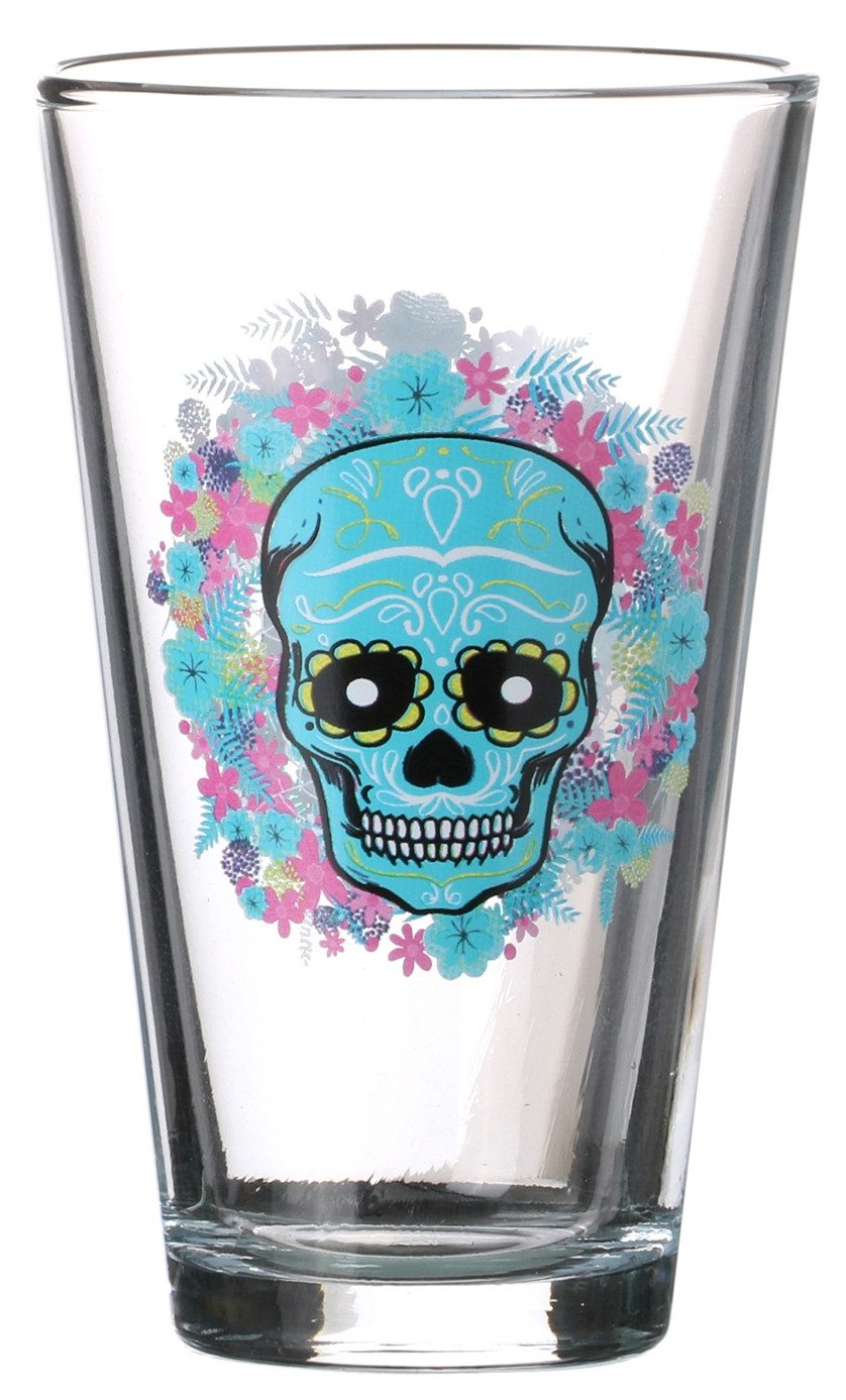 WestCraft Gläser-Set 320ml Glas, Mexican Skull Wassergläser, Totenkopf Gläser Türkis Blau, Glas, Cocktailglas Trinkglas Graffiti Style