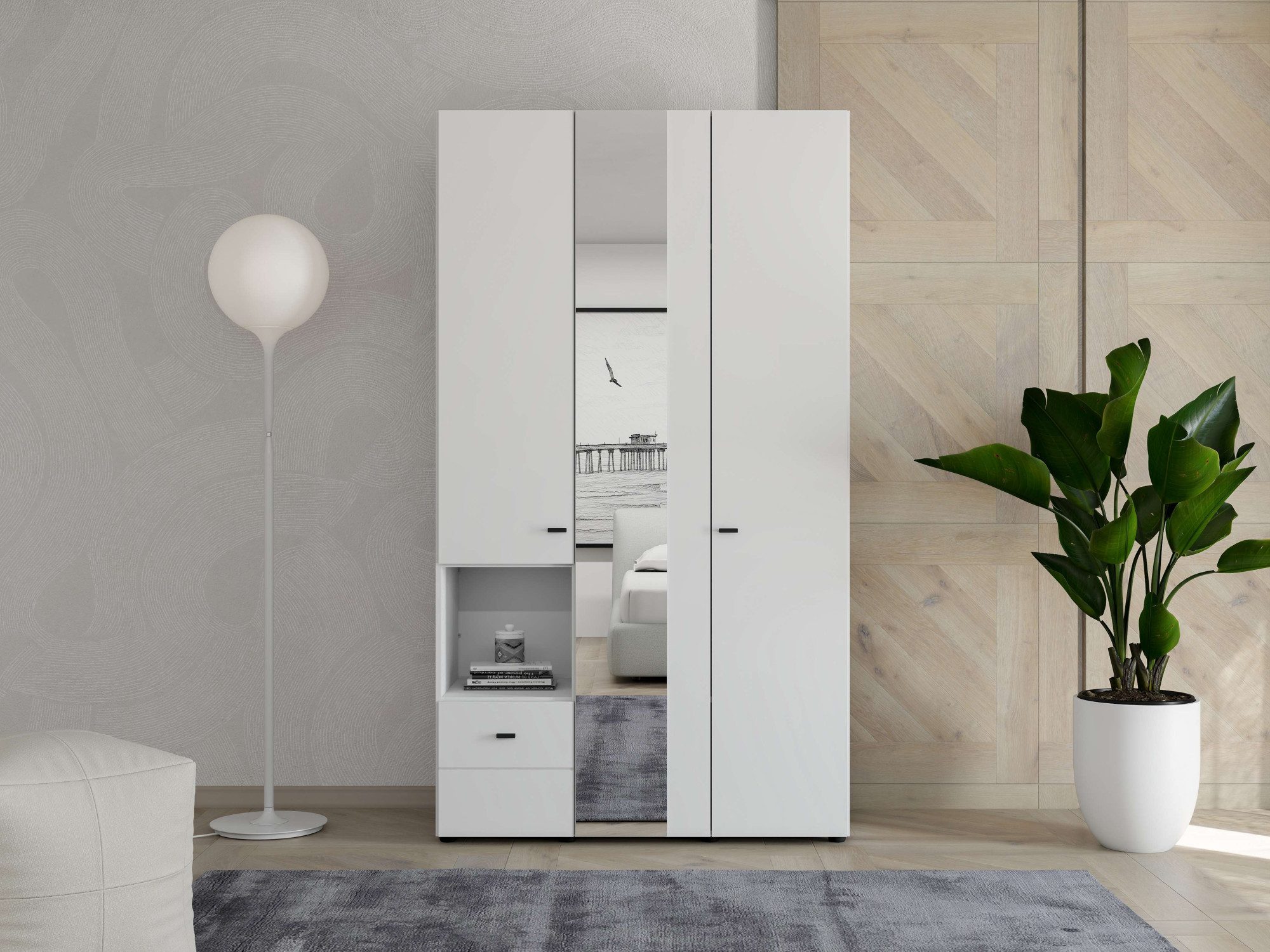 Home affaire Kleiderschrank Campsie Schlafzimmerschrank, Drehtürenschrank, Wäscheschrank 2 Breiten, inkl. Spiegel, Schublade, Kleiderstange & Stauraum