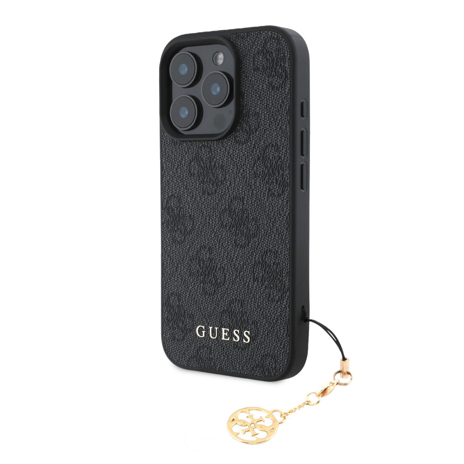 Handyhülle GUESS Case iPhone 16 Pro Charm Hülle schwarz m.Anhänger