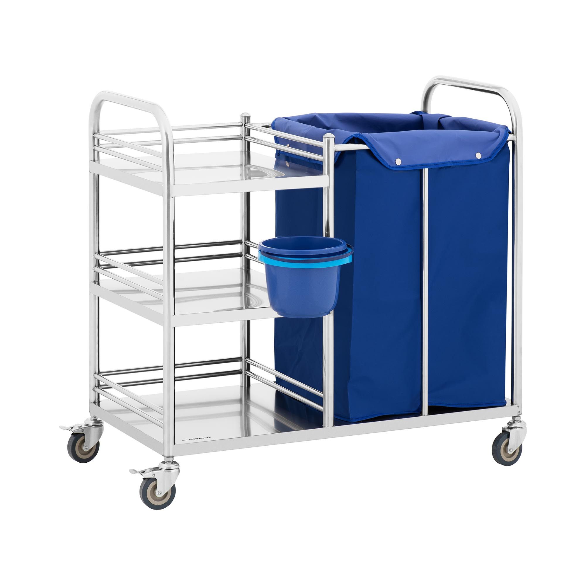 Steinberg Systems Wäschekorb Etagen Wagen Wäschewagen 3 Ablagen Reinigungswagen Edelstahl Rollen