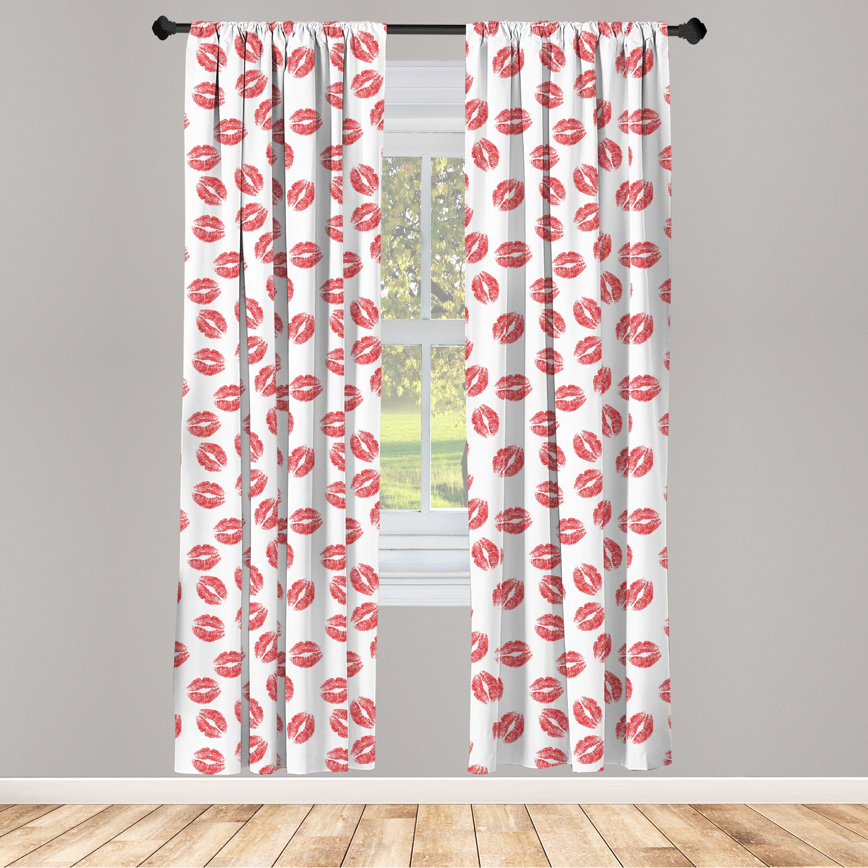 Gardine Vorhang für Wohnzimmer Schlafzimmer Dekor, Abakuhaus, Microfaser, Feminin Red Lippenstifte Kuss Marks