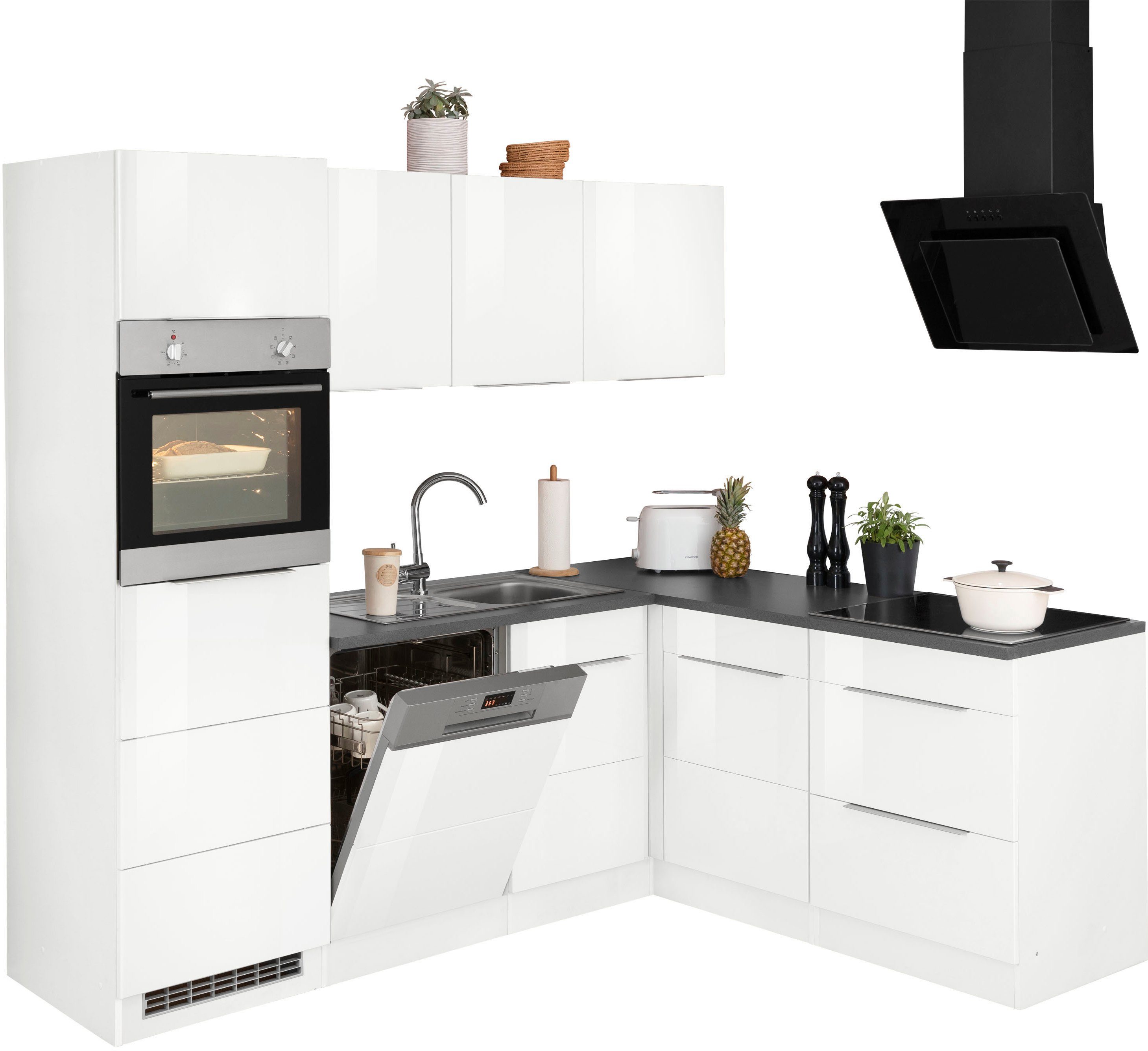KOCHSTATION Winkelküche KS-Brindisi, Stellbreite 230/170 cm, wahlweise mit E-Geräten, mit MDF-Fronten