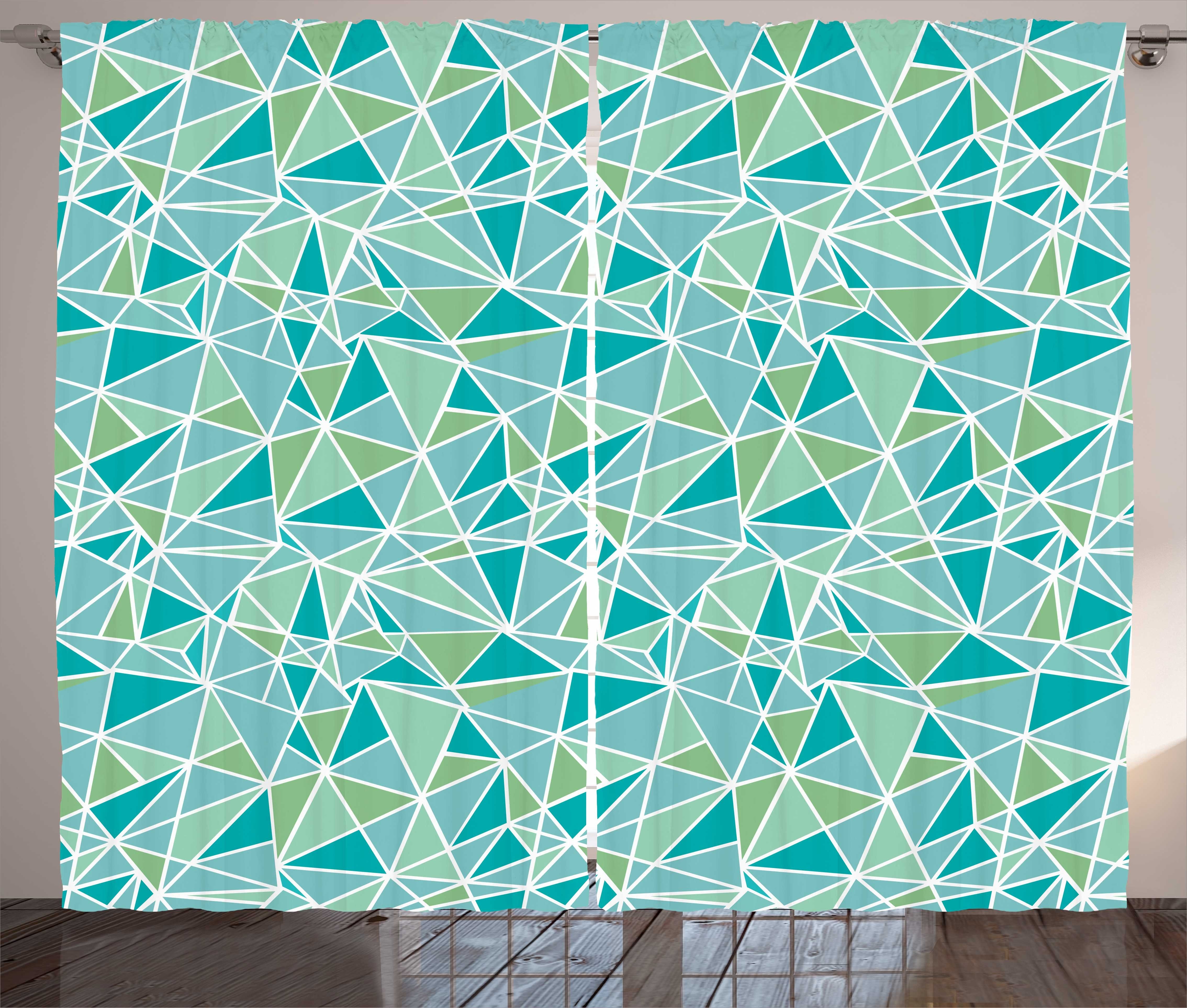 Gardine Schlafzimmer Kräuselband Vorhang mit Schlaufen und Haken, Abakuhaus, Türkis Aqua Farbige Dreiecke