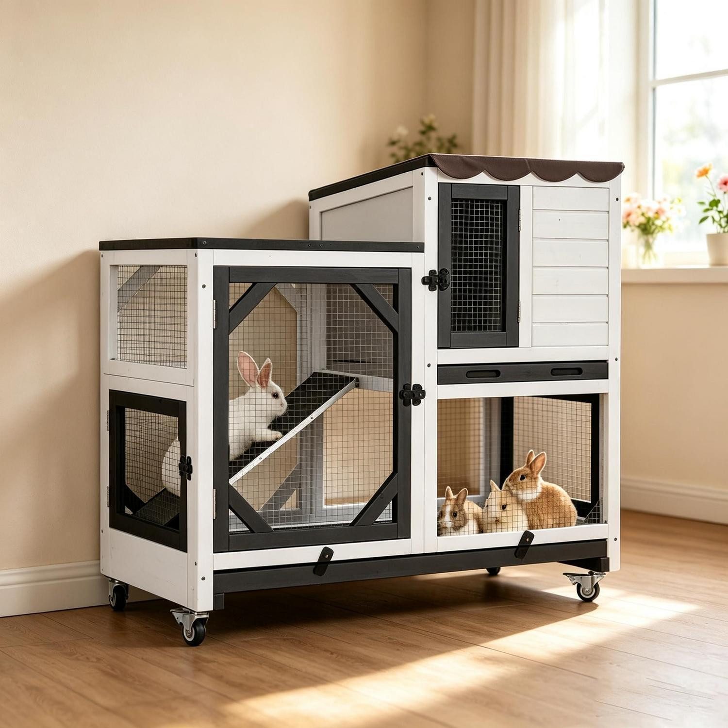 LuxusKollektion Kleintierkäfig Kaninchenstall 2-stöckig mit Tabletts
