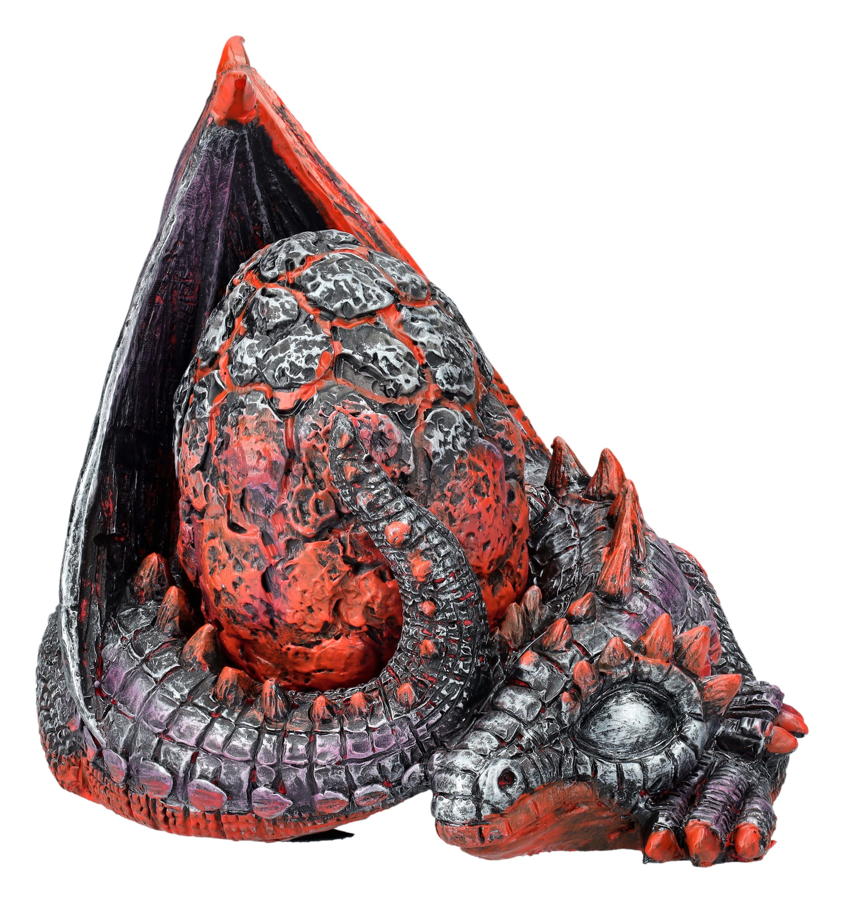 Figuren Shop GmbH Fantasy-Figur Drachenfigur - Feuerdrache Ember bewacht Ei - Fantasy Drache Dekofigur