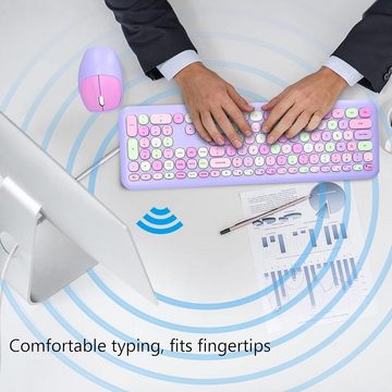 Dilwe Schneller Zugriff auf Multimedia-Funktionen Tastatur- und Maus-Set, Verbesserte Büroeffizienz und Komfort mit Retro ergonomischem Design