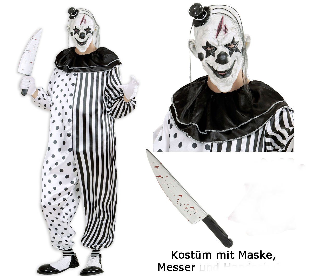 Scherzwelt Kostüm »Kostüm Killer Clown Pierrot - Set- Overall, Maske,  Messer - Halloween« online kaufen | OTTO