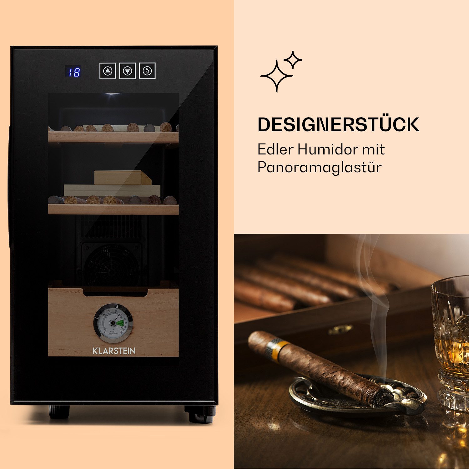 Klarstein Weinkühlschrank El Presidente 23 Humidor, für 8 Standardflaschen á 0,75l,Humidor Zigarre Humidor Befeuchter elektrisch Humidor Schrank – Bild 4 von 5