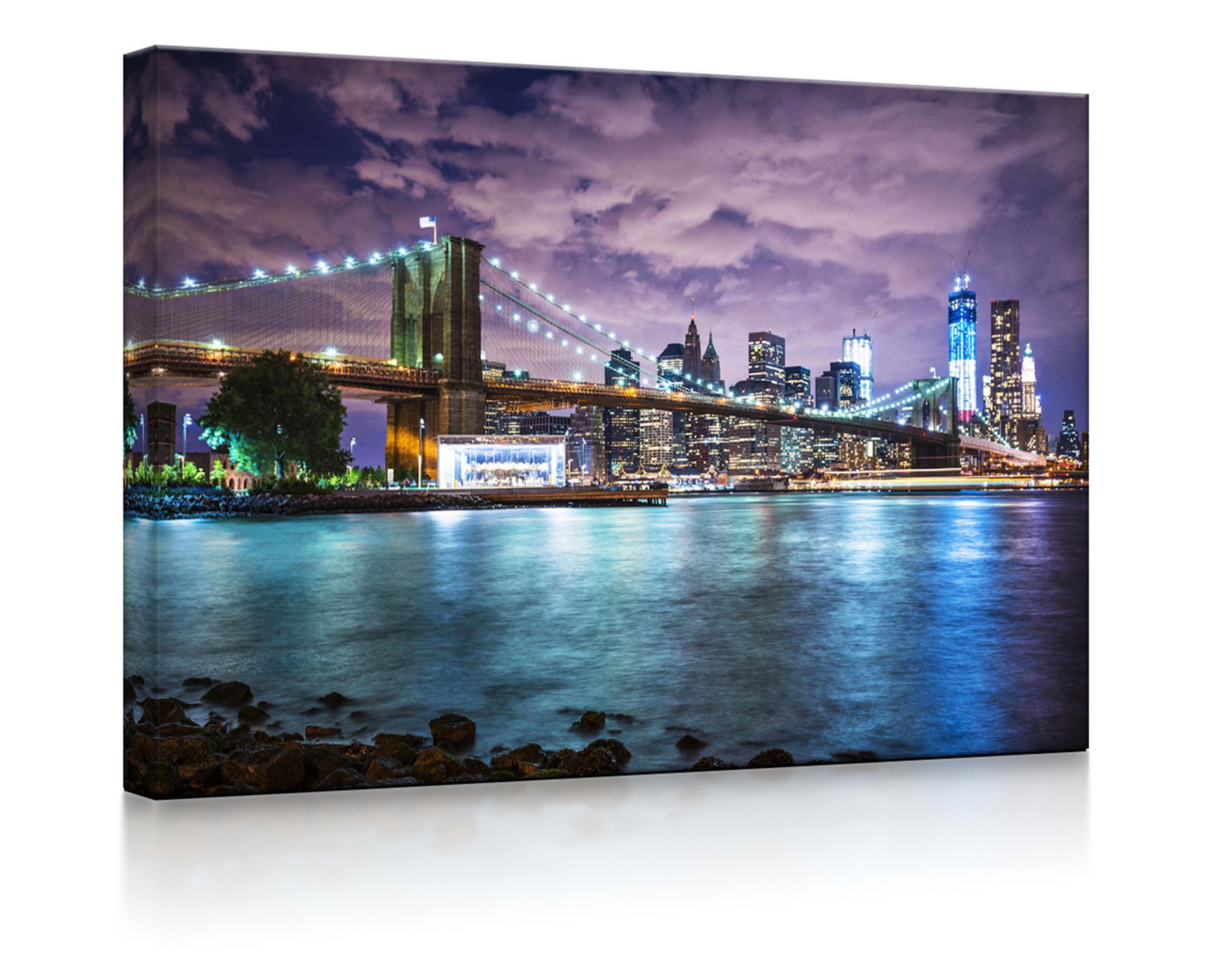 LED-Bild Brooklyn lightbox-multicolor Skyline front York / mit Fernbedienung Leuchtbild lighted New Bridge mit 60x40cm,