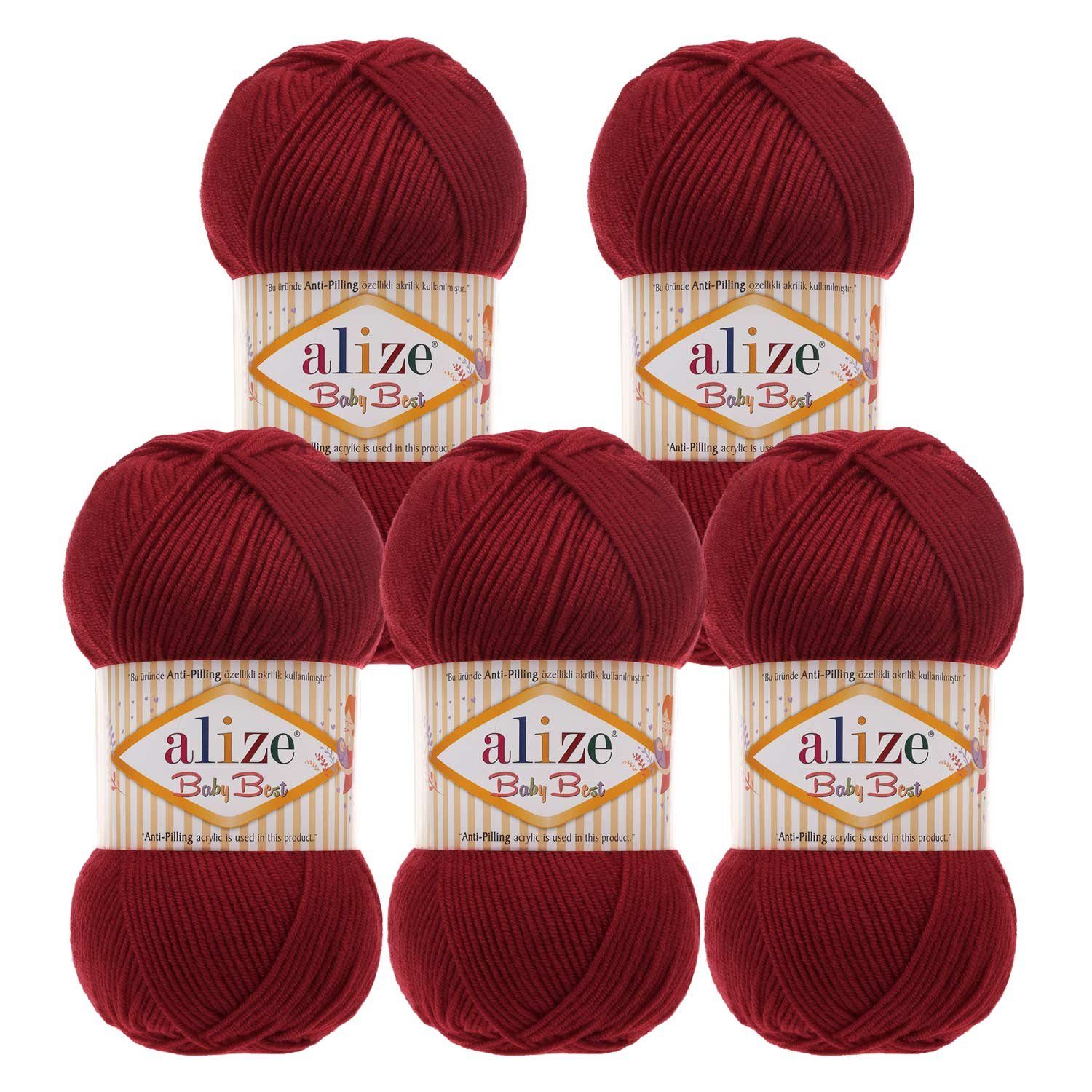 Alize 5 x 100g Strickgarn ALIZE Baby Best uni Babywolle Wolle Antipilling Häkelwolle, 240 m (Sparpaket), 390 cherry rot