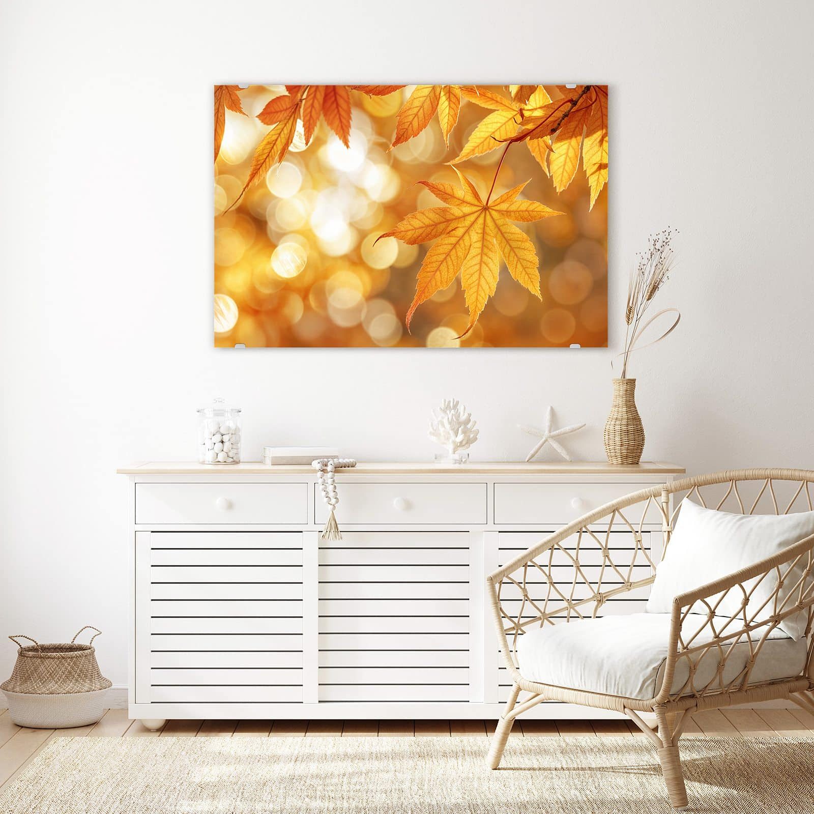 Primedeco Glasbild Wandbild Herbstlich Glitzernd mit Aufhängung, Jahreszeiten (21 verschiedene Größen, 1 St), Elegante Aufhängung