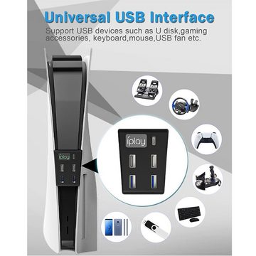 IBETTER PS5 USB Hub, PS5 Konsole Erweiterungsadapter USB 3.1 Transfer Extender PlayStation 5-Controller (mit 2 USB 2.0 und 2 USB 3.0, mit Lade- und Datenübertragungsfunktionen + 1 USB C Port Converter)