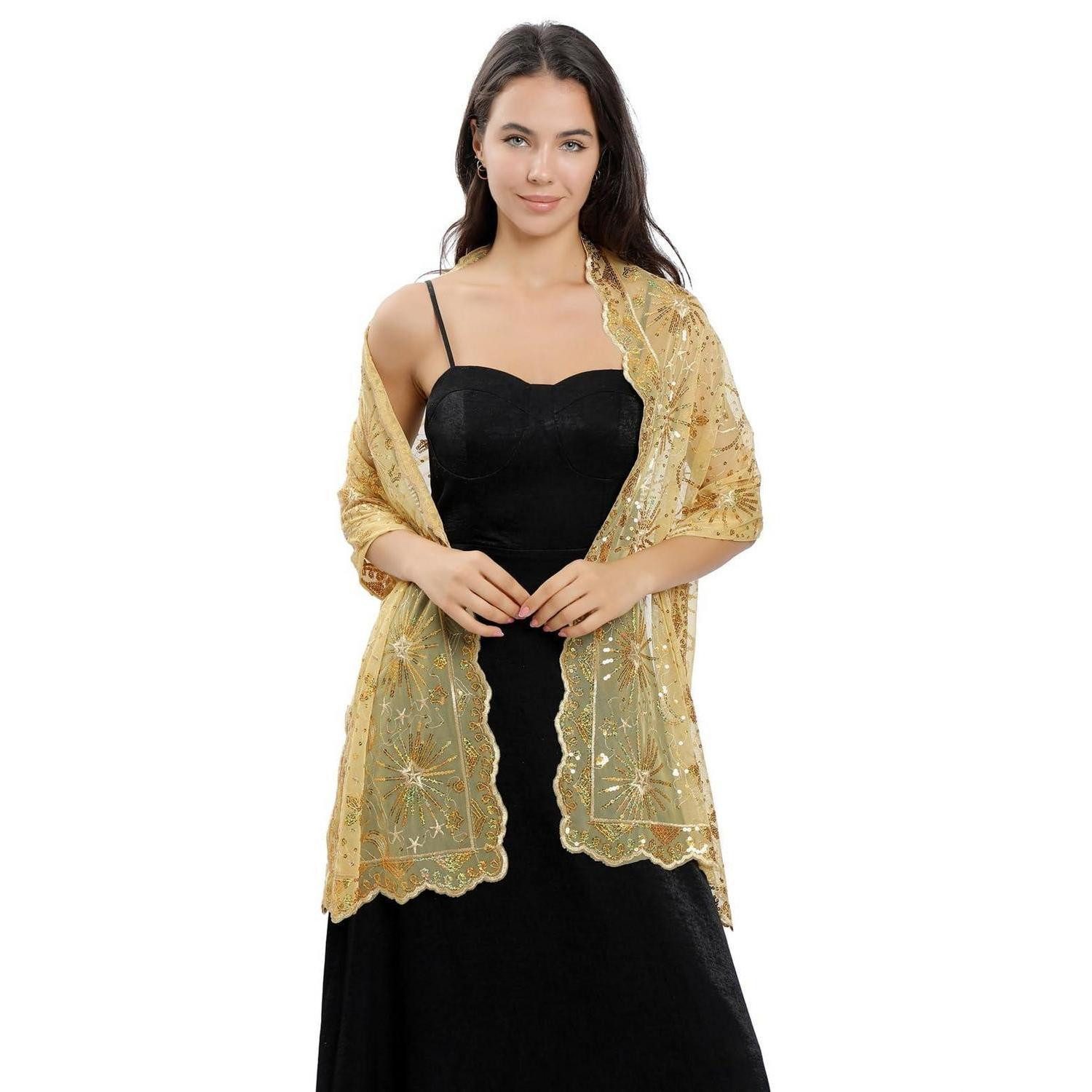 LuxusKollektion Modeschal Glitzer Schal Damen Leichte Stola Gold Pailletten, (1-St)