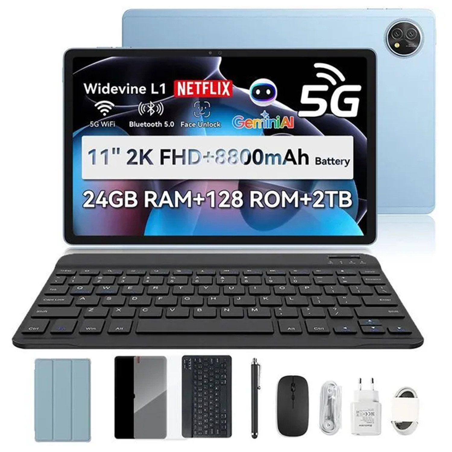blackview ZENO 10 11" Tablet mit Tastatur 8400mAh Android 15, 9-in-1 Set, 5G SIM Tablet (11", Dual-SIM-5G,PC-MODUS + WPS OFFICE,11" FHD+ 90HZ & WIDEVINE L1,Face ID)