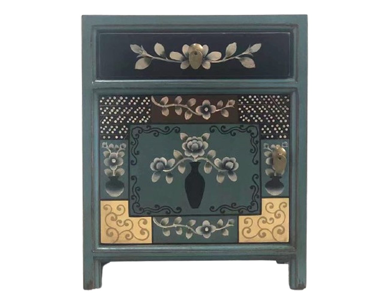 OPIUM OUTLET Nachtkommode Nachttisch Vintage-Stil (Möbel asiatisch orientalisch chinesisch shabby-chic, Breite x Tiefe x Höhe: 45 x 33 x 55 cm, Lieferung komplett montiert), Nachtschrank Schrank Kommode