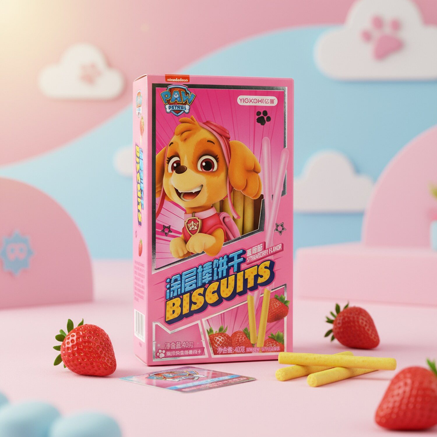 PAW PATROL Kekse, 1 x 40 g, Biscuits Skye Erdbeere – Kinderkekse mit Cremeüberzug