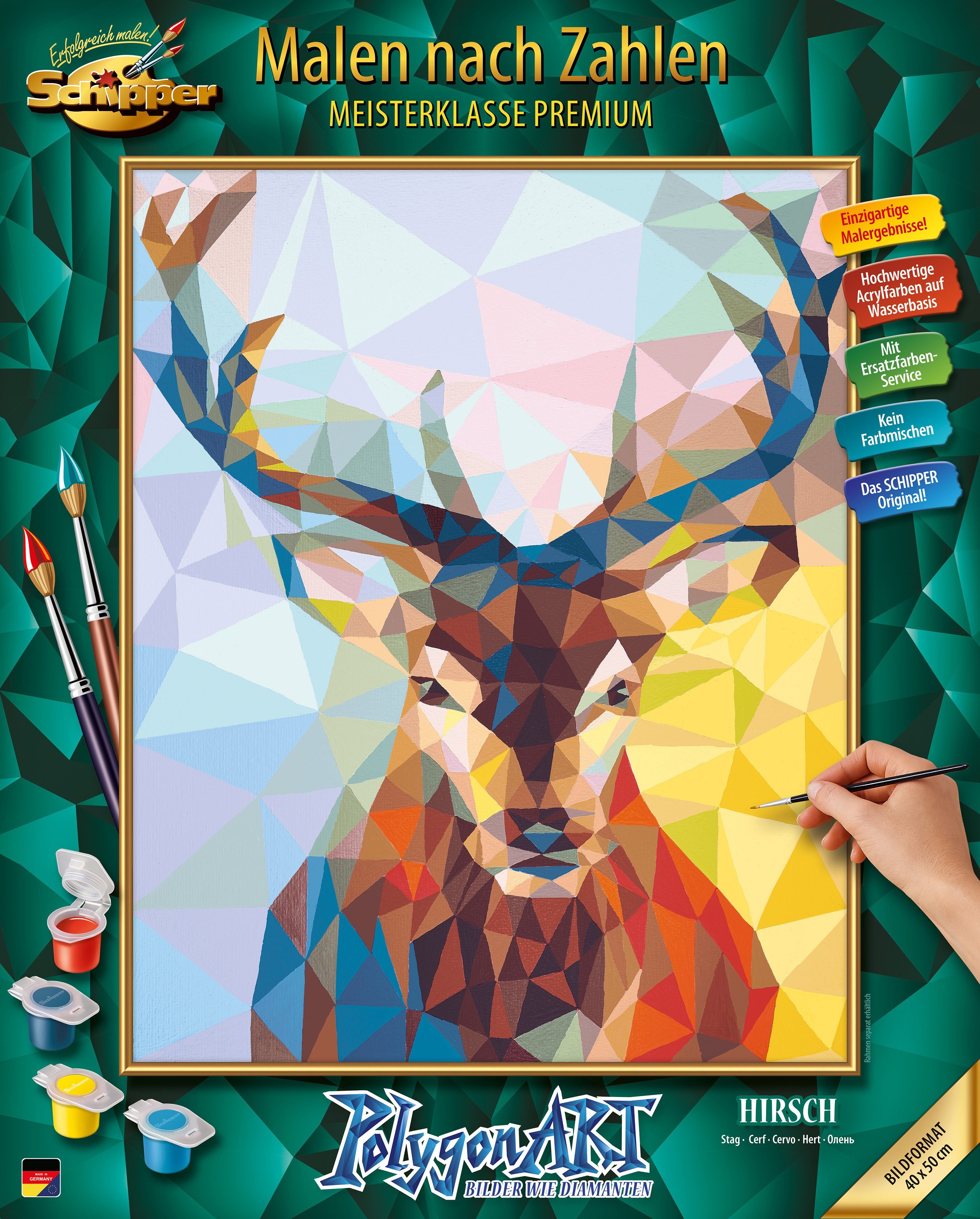 Schipper Malen nach Zahlen Meisterklasse Premium - Polygon-Art Hirsch, Made in Germany