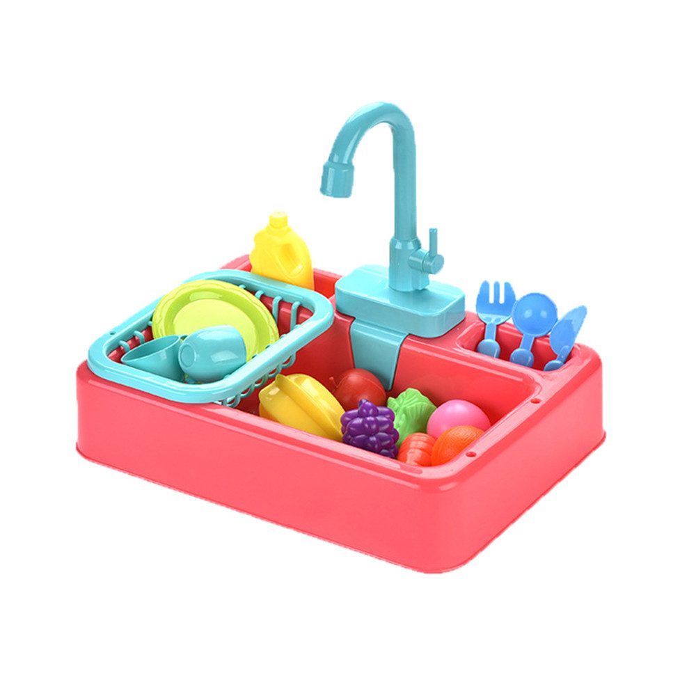 Flintry Spielküche Küchenspüle Spielzeug Set - Spüle mit Wasserfunktion, Kunststoff, mulation Geschirrspüler Arbeitsarmatur & Abfluss Geschenke