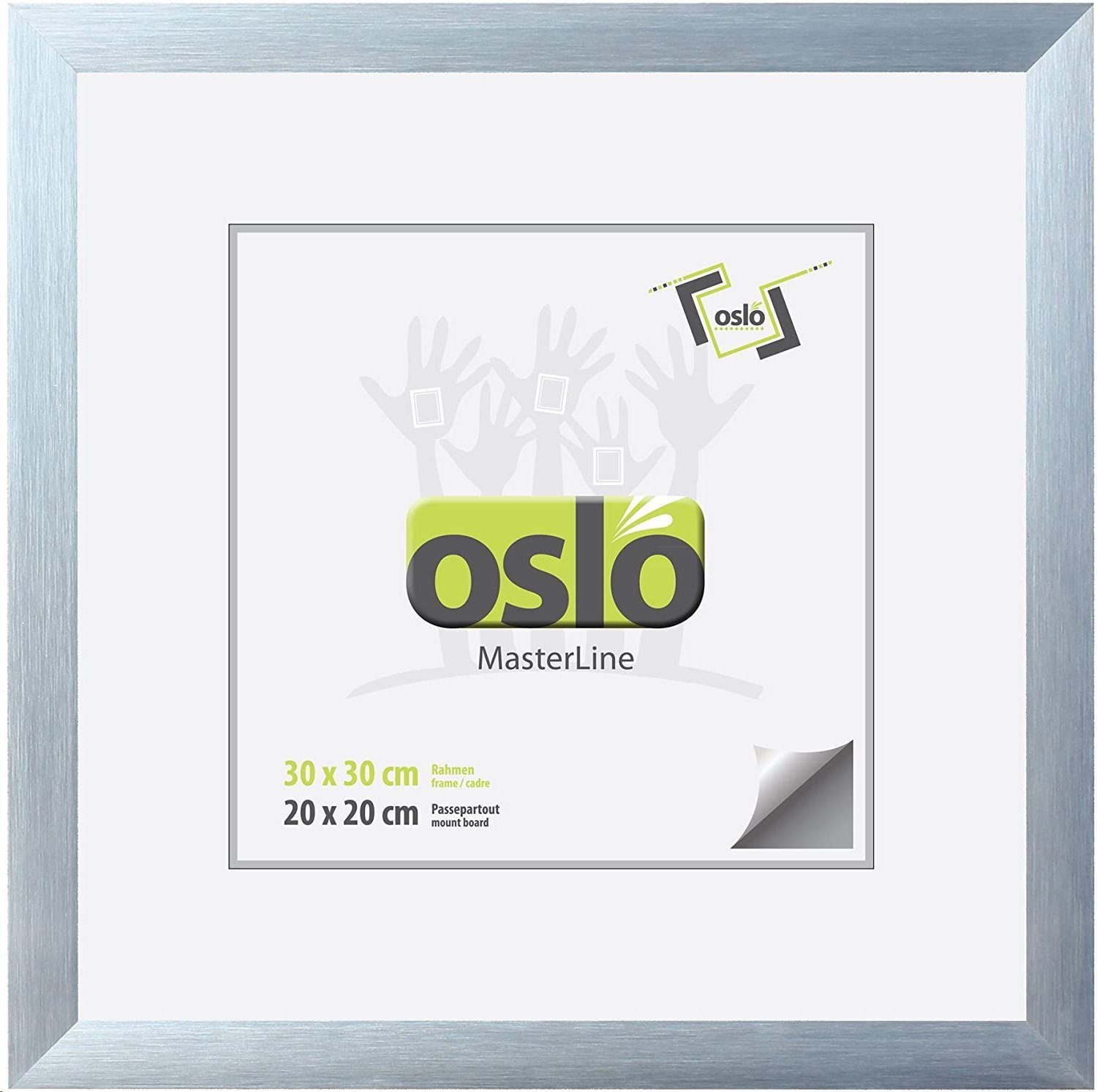 Oslo MasterLine Einzelrahmen Bilderrahmen quadratisch Aluminium gebürstet 3 cm breit, 30x30 silber Alu, Echtglas, Quadrat