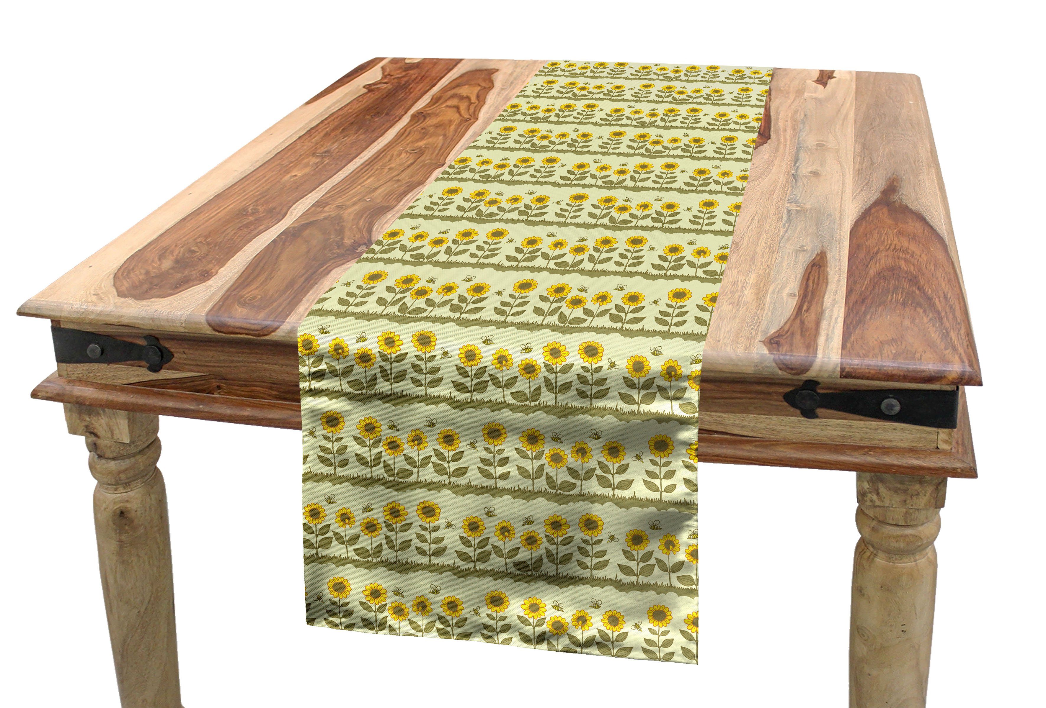 Abakuhaus Tischläufer Esszimmer Küche Rechteckiger Dekorativer Tischläufer, Sonnenblume Blumenfeld Blowing