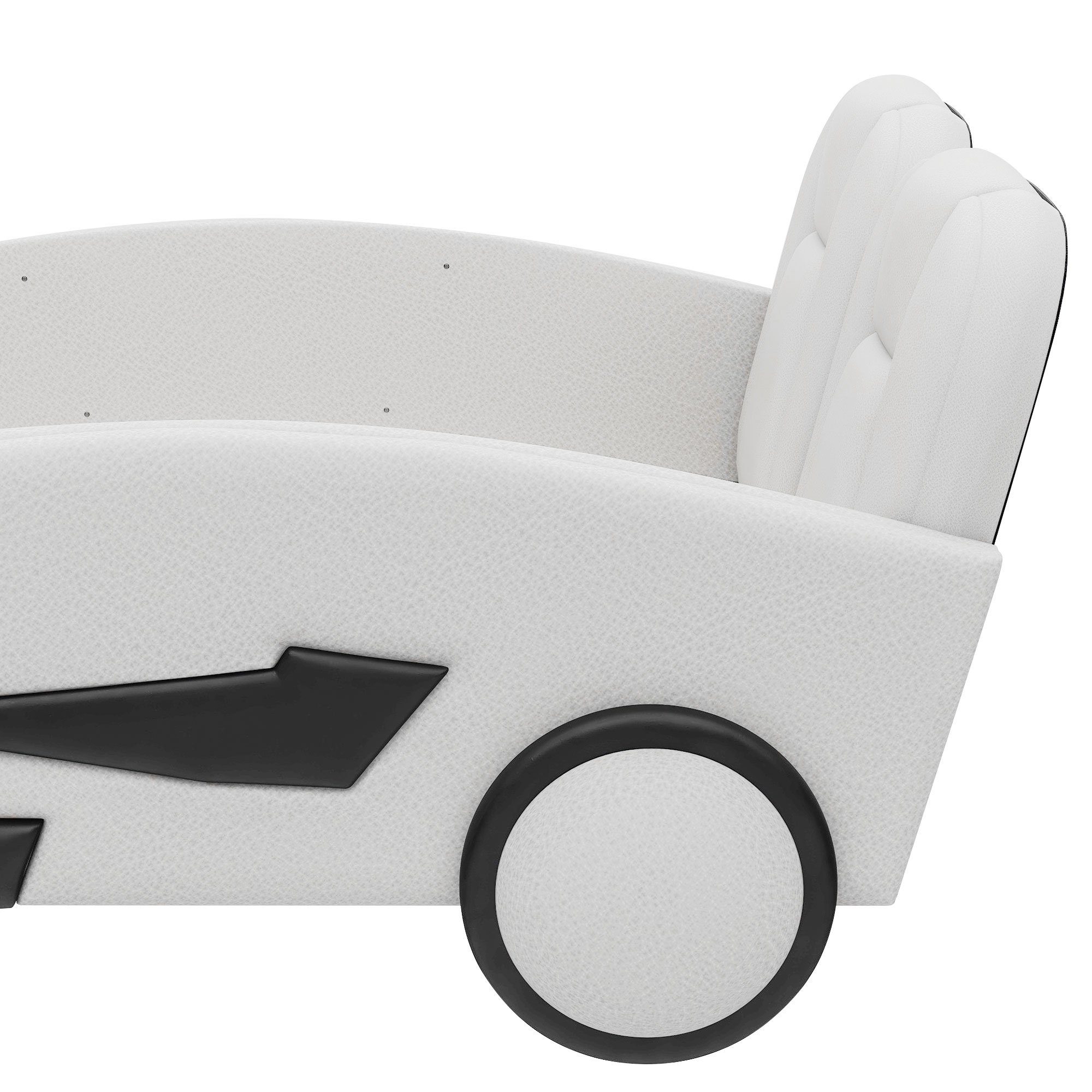 Flieks Autobett, Kinderbett Spielbett Flachbett Kunstleder 90×200cm weiß Rausfallschutz mit