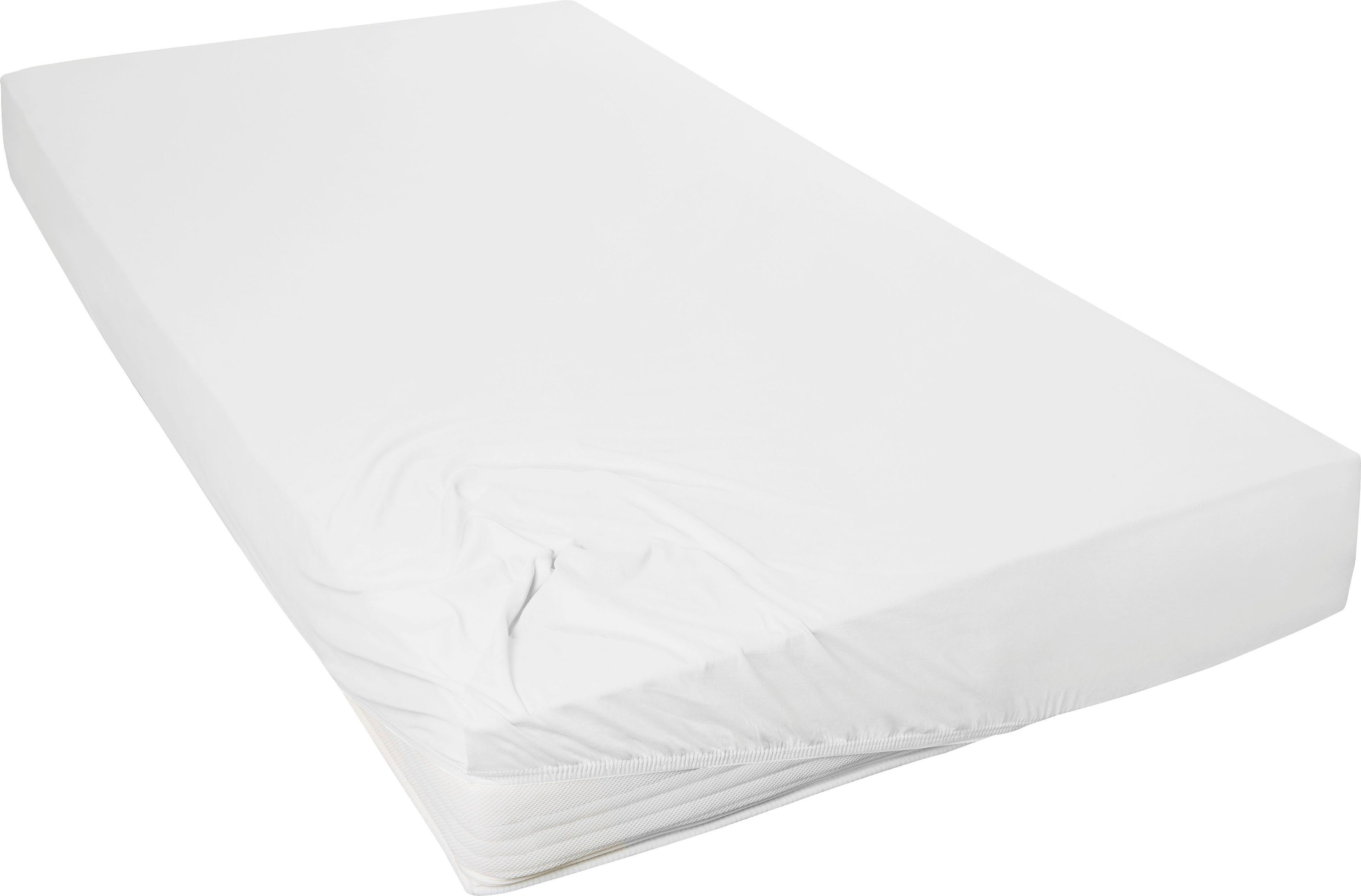 Primera Spannbettlaken Mako-Feinjersey Spannbetttuch, Mako-Jersey, Gummizug: rundum, (1 Stück), Geeignet für Standardmatratzen bis 22 cm, 100% Baumwolle
