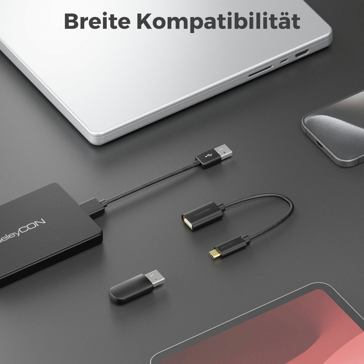 deleyCON deleyCON 2x USB-C auf USB-A OTG Adapter für iPhone 16/15, iPad, Smartphone-Adapter – Bild 3 von 5