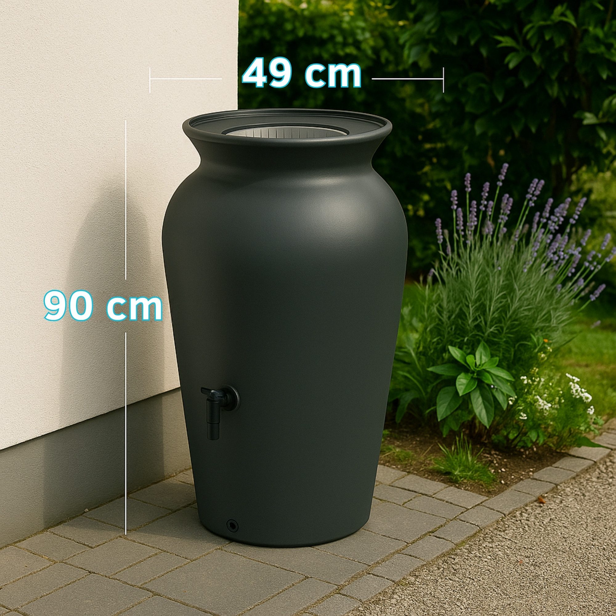 YourCasa Regentonne 120-230 Liter [DropCatcher] mit Filterkorb, 120 l, Frostsicher, Filterkorb, Wasserhahn