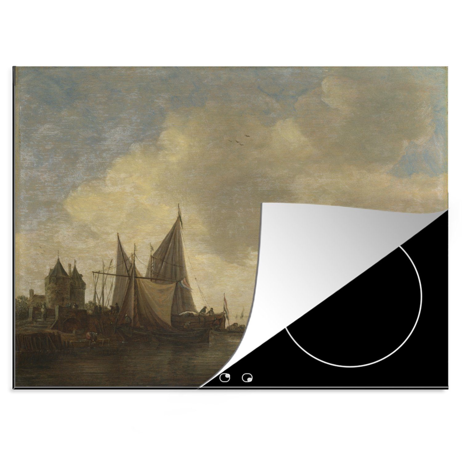 MuchoWow Herdblende-/Abdeckplatte Die Mündung einer Flussmündung mit einem Tor - Gemälde von Jan van, Vinyl, (1 tlg), 70x52 cm, Mobile Arbeitsfläche nutzbar, Ceranfeldabdeckung