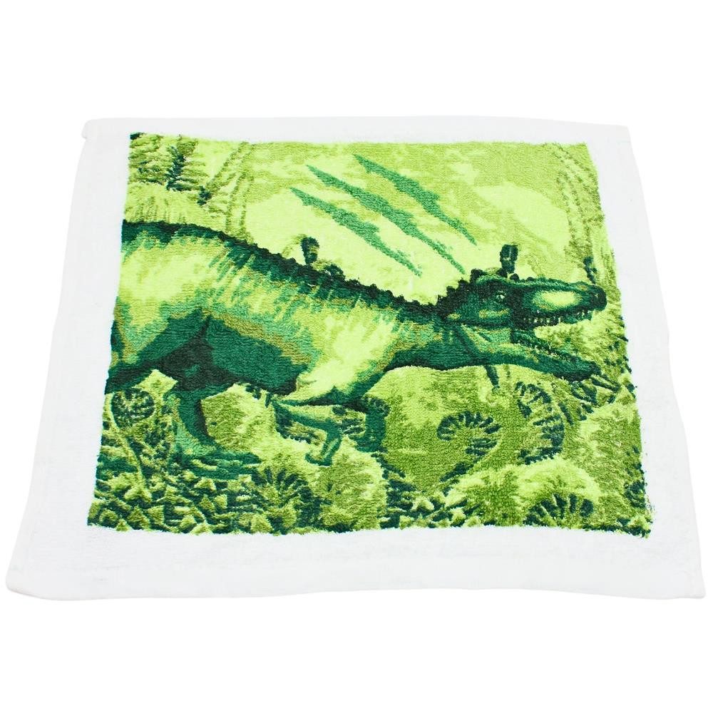 Dekohelden24 Tragetasche Magisches Baumwoll - Handtuch im 4er Set als Dinosaurier, Größe H/B ca. 30 x 30 cm