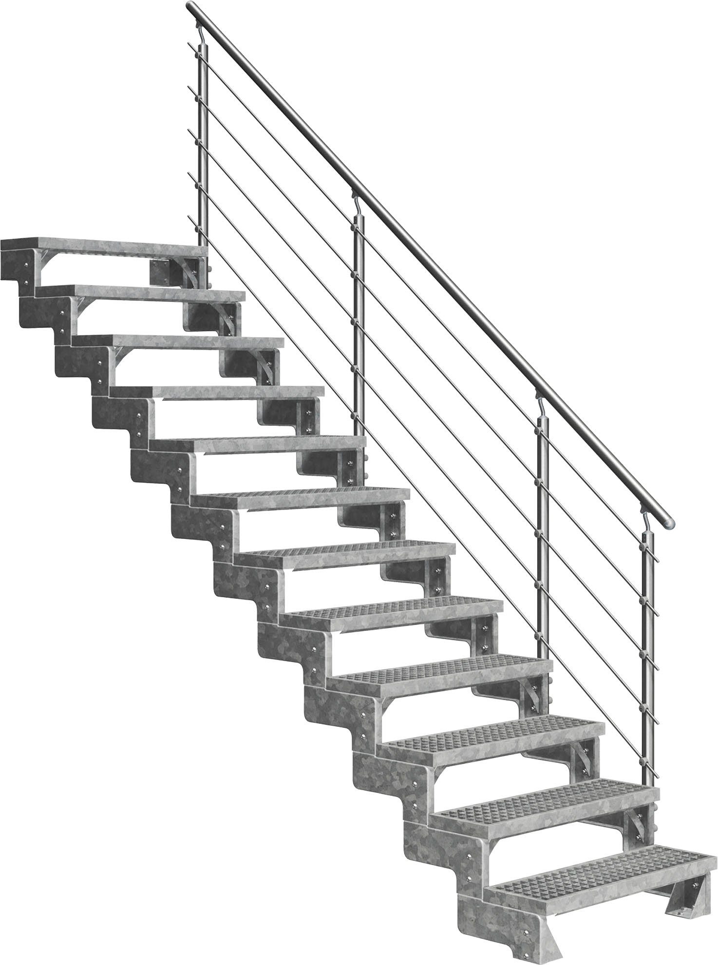 Stufen einseitigem Außentreppe Gardentop, offen, inkl. Gitterrost-Stufen, für Geschosshöhen Dolle Alu/Metall/ES 14 bis 308 cm,