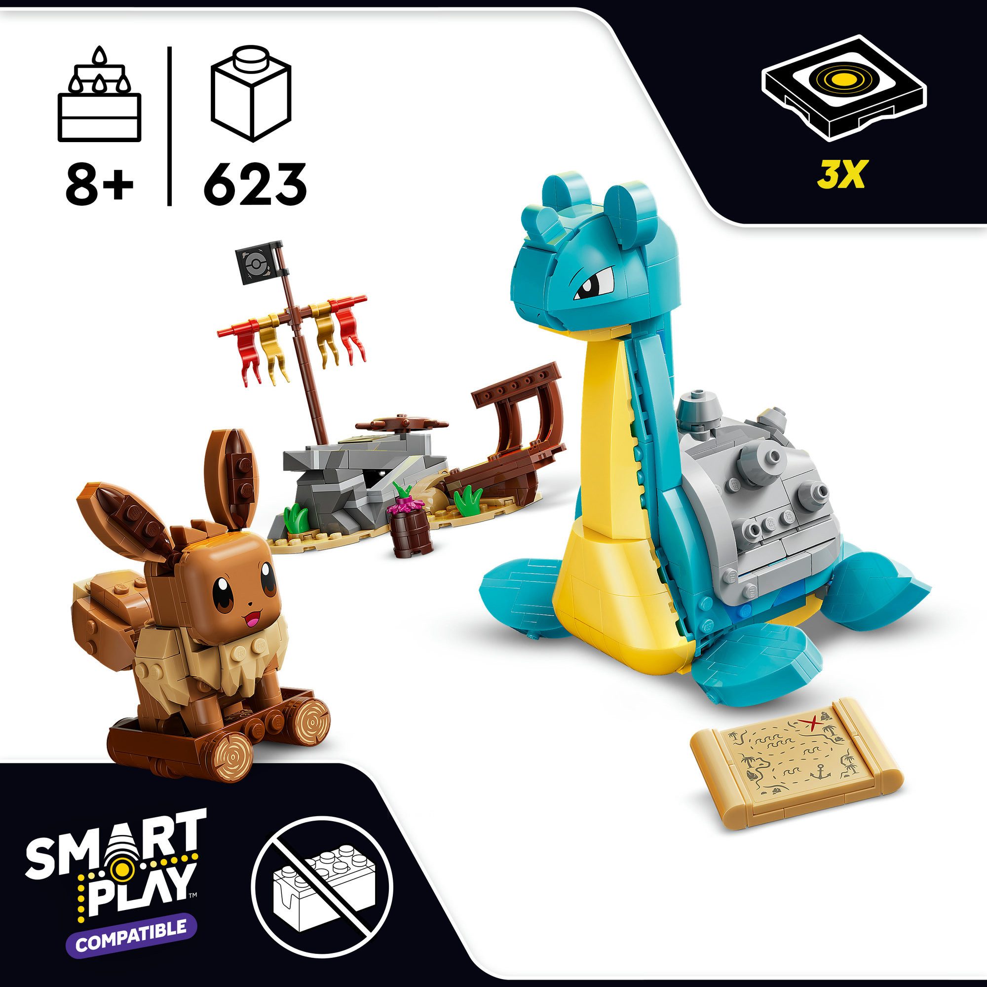 LEGO® SMART Play™ Evoli und Lapras auf Schatzsuche (72162), LEGO Pokémon Konstruktionsspielsteine, (623 St), Mit SMART Brick kombatibel (nicht enthalten)