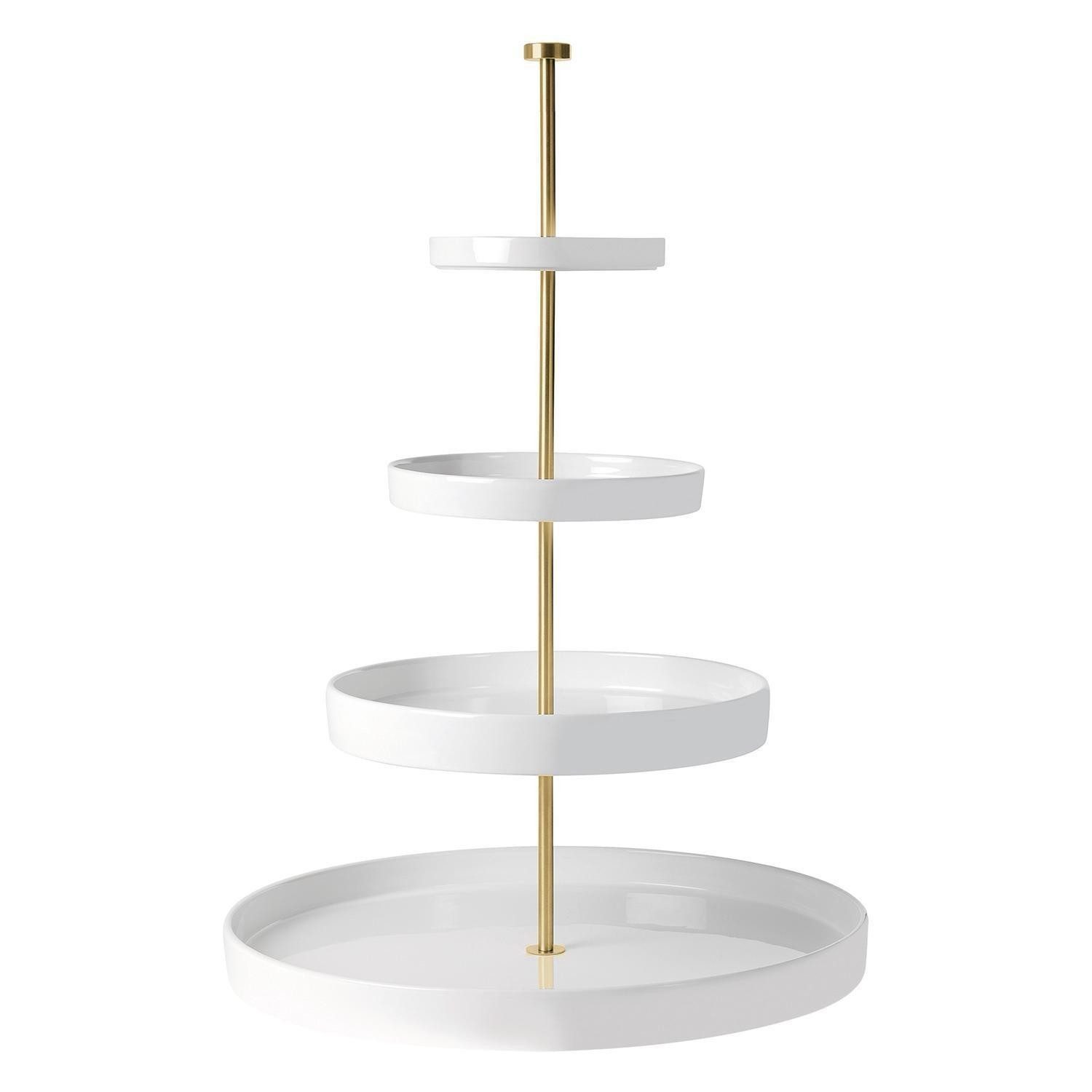 ASA SELECTION Etagere GRANDE, Weiß, Messingfarben, Steingut, Edelstahl, spülmaschinengeeignet, Ø 41 x H 61 cm